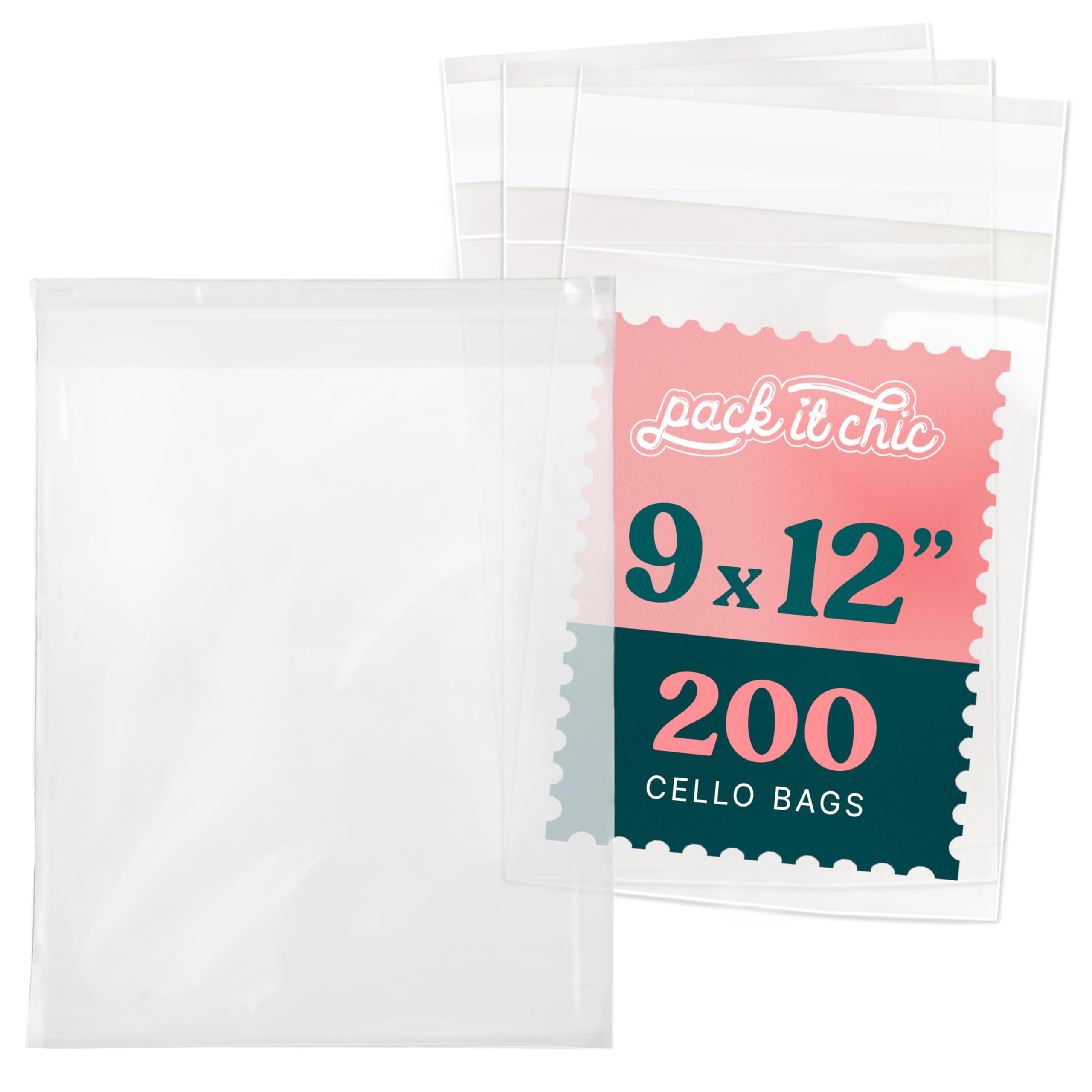 9" X 12" Self Sealing Cellophane Bags (200 Pack) - Clear Cookie Bags With Seal for Baked Goods Packaging, Cookie Wrappers, Bakery Packaging, Bake Sale, Candy, Treats, Goodies, Gifts, Party Favors