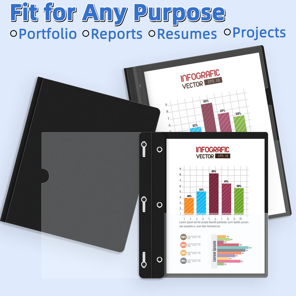 HAUTOCO 30 Pack Plastic Report Covers with 3 Prongs Fasteners Clear Front Resume Portfolio Folder for 8.5x11 Letter Size Paper, Presentation Document Report Cover for School Office Business, Black
