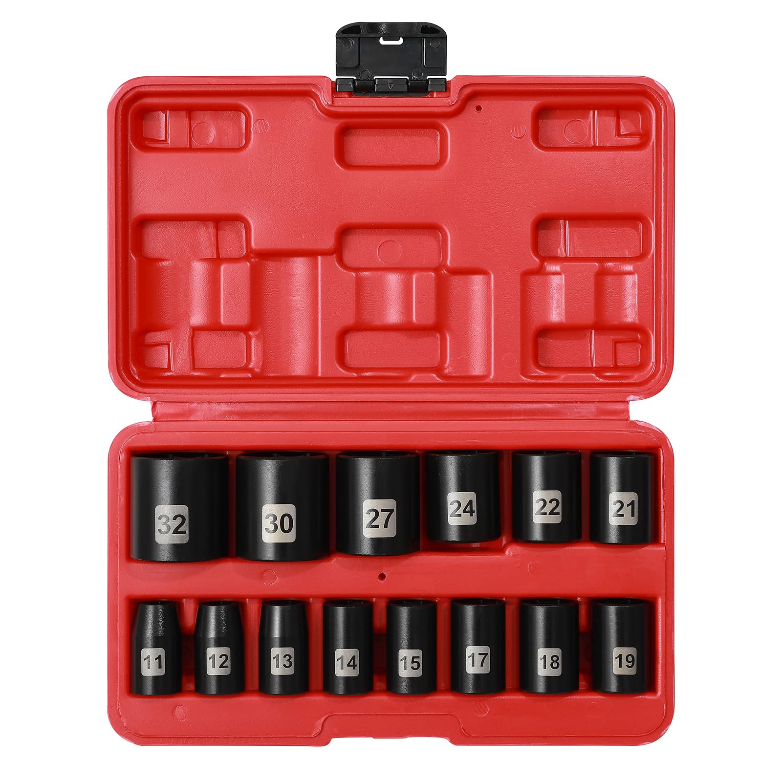 Mayouko 14 Pieces 1/2" Drive Shallow Metric Impact Socket Set, CR-V, 6 Point, 11mm to 32mm