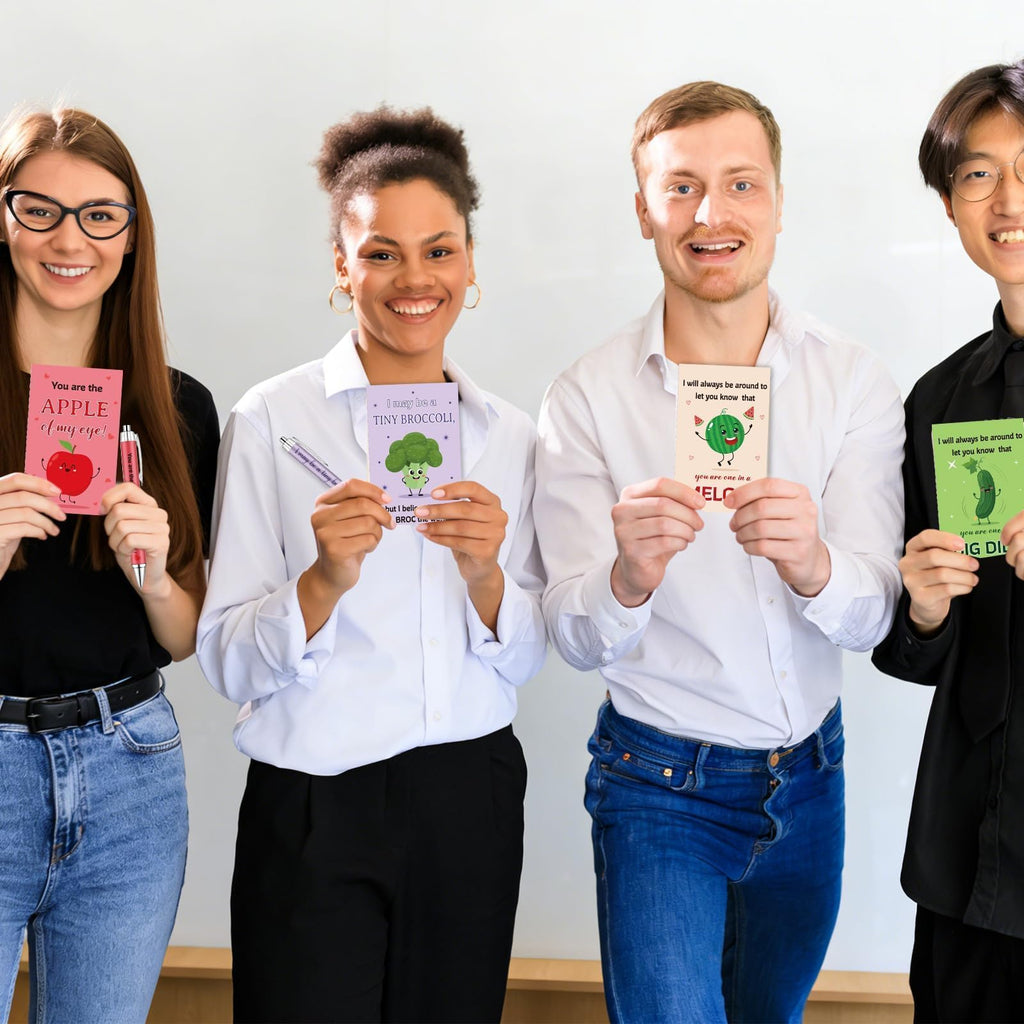 24 Sets Employee Appreciation Gifts Bulk Inspirational Mini Notebook with Pens Cute Fruit Vegetable Pun Design Motivational Pocket Notepads Positive Gifts for Coworker Staff Volunteer Teacher Student
