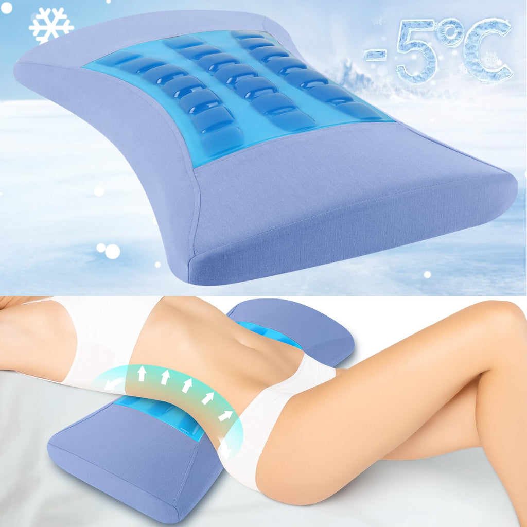 Lumbar Support Pillow for Sleeping – Lower Back Pain Relief Memory Foam Pillow with Cooling Gel for Side & Back Sleepers – Ergonomic Waist Pillow - Wedge Bolster Cushions for Bed, Car or Sofa
