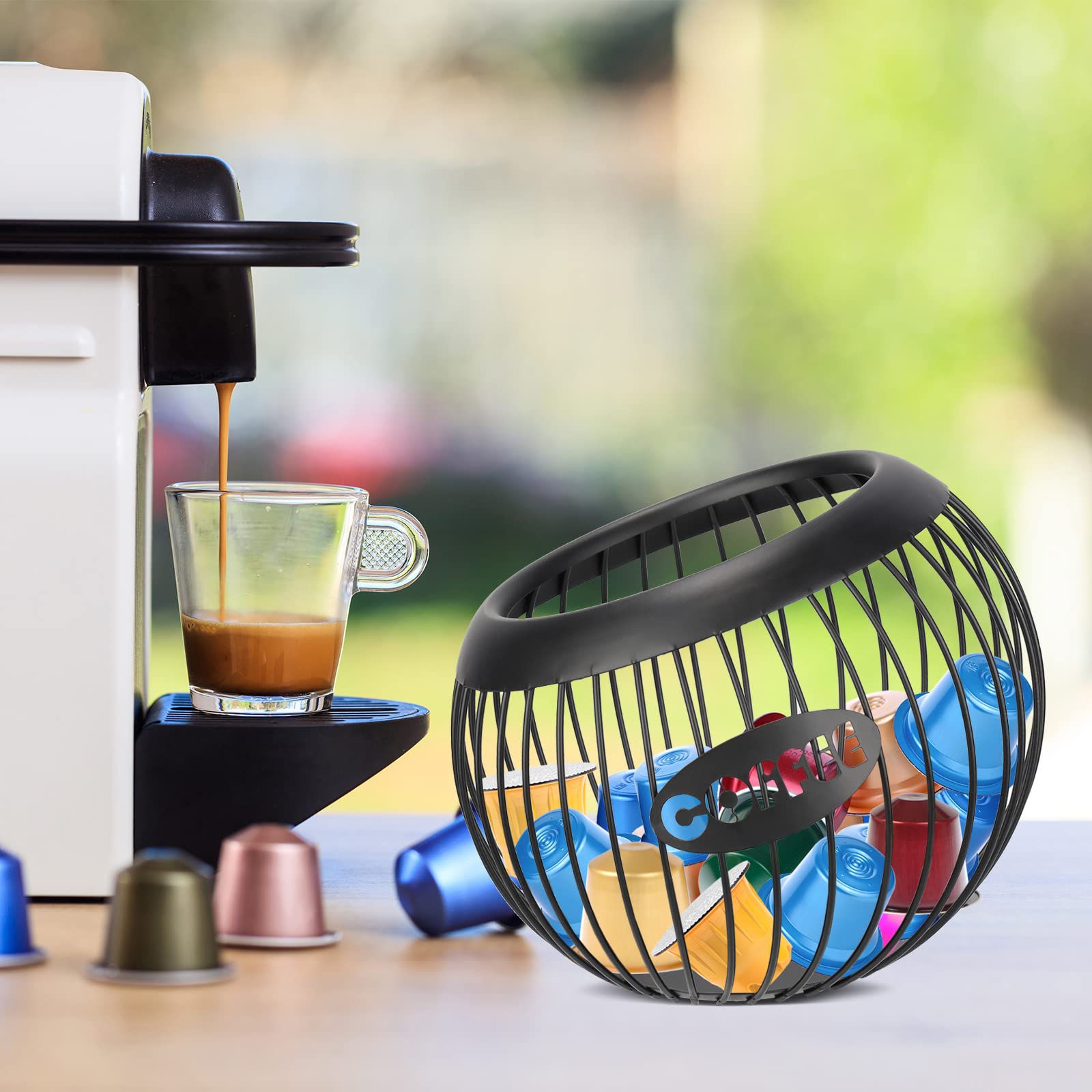Coffee Pod Holder, Espresso Capsule Organizer, K Cup Holder Storage Basket for Home Office Coffee Counter, Black