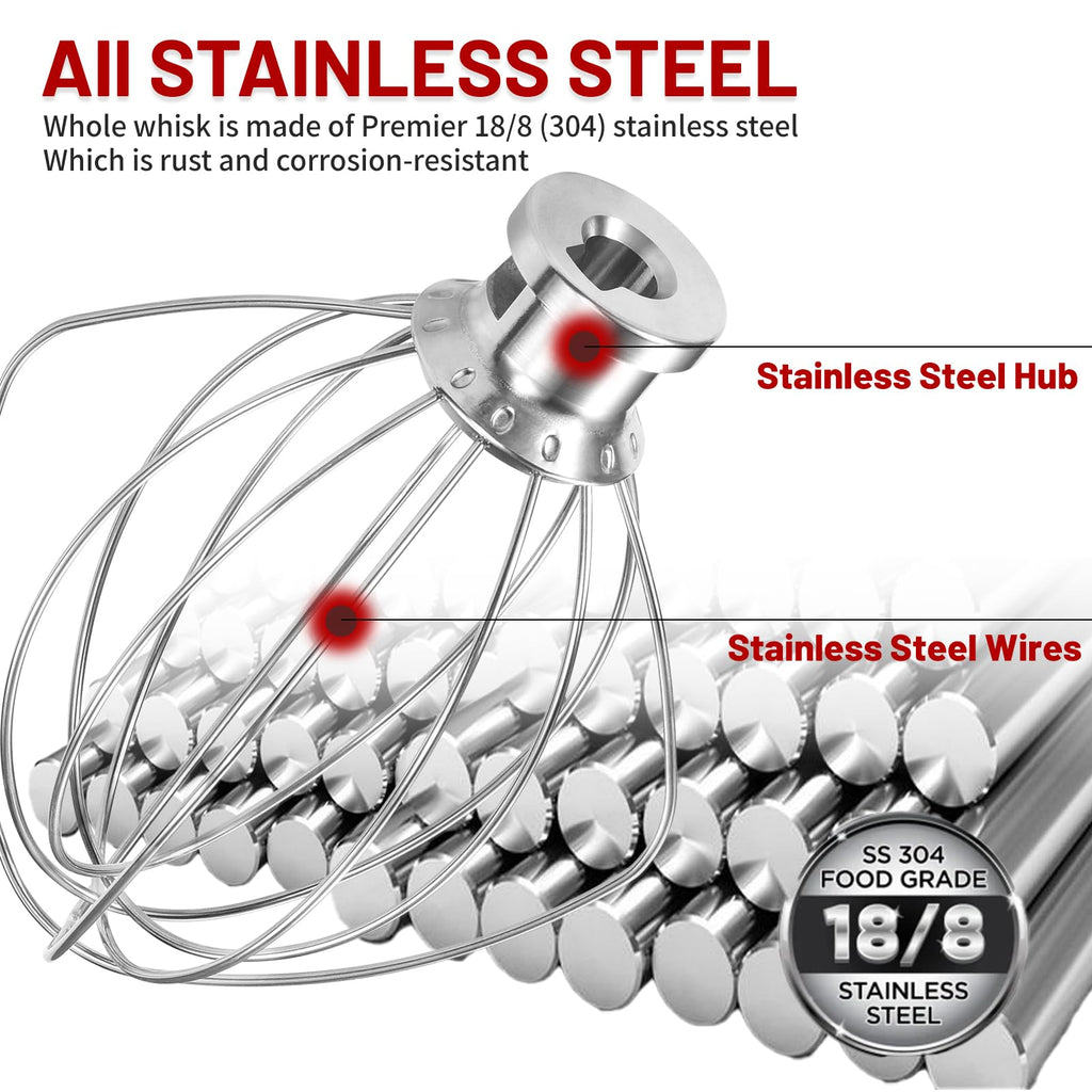 K45WW 6 Wire Whip Attachment for KitchenAid 4.5 5 Quart Tilt-Head Stand Mixer, Dishwasher Safe, Stainless Steel Whisk for Kitchen Aid Mixer Accessory Replacement Parts (Missing packaging image = FAKE)