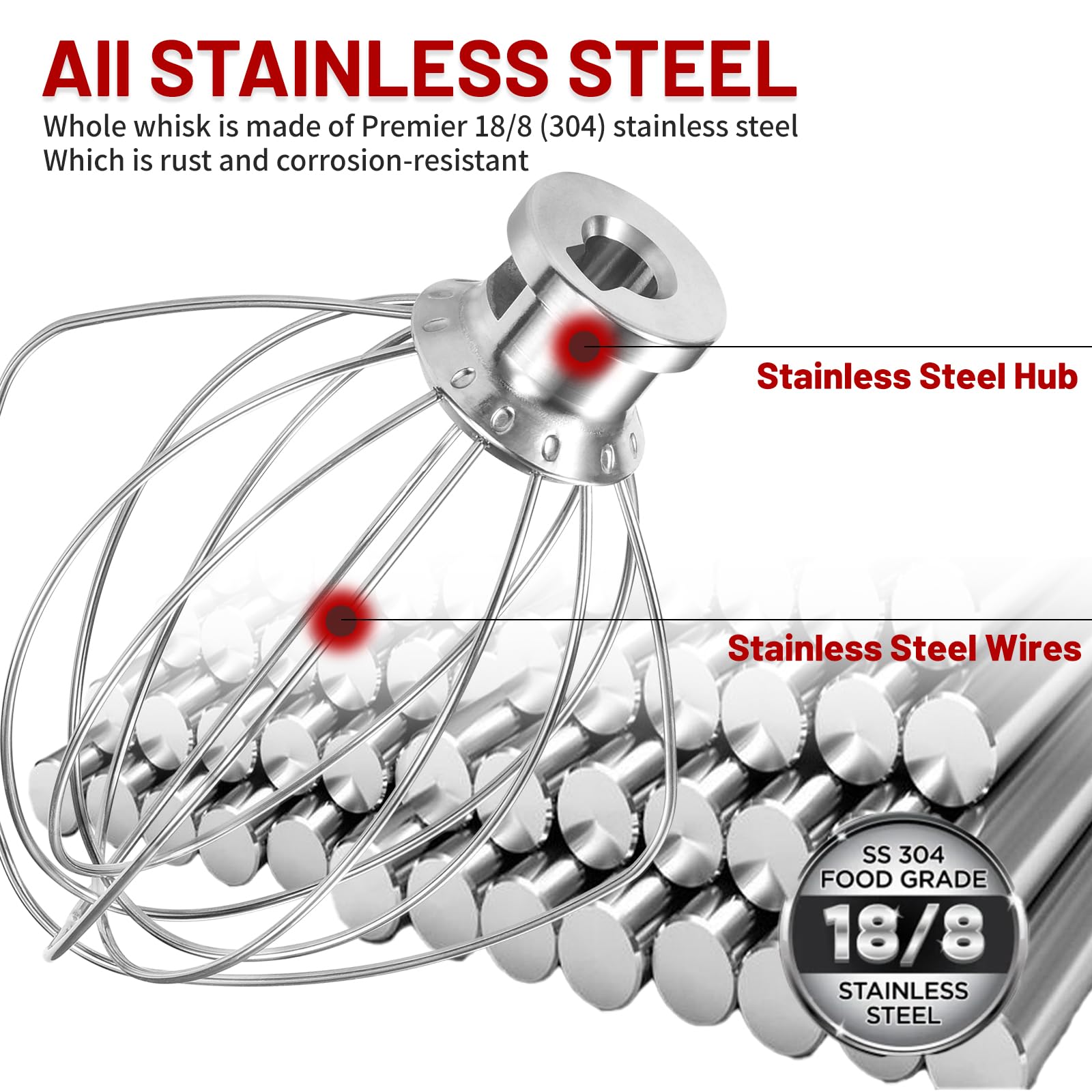 K45WW 6 Wire Whip Attachment for KitchenAid 4.5 5 Quart Tilt-Head Stand Mixer, Dishwasher Safe, Stainless Steel Whisk for Kitchen Aid Mixer Accessory Replacement Parts (Missing packaging image = FAKE)