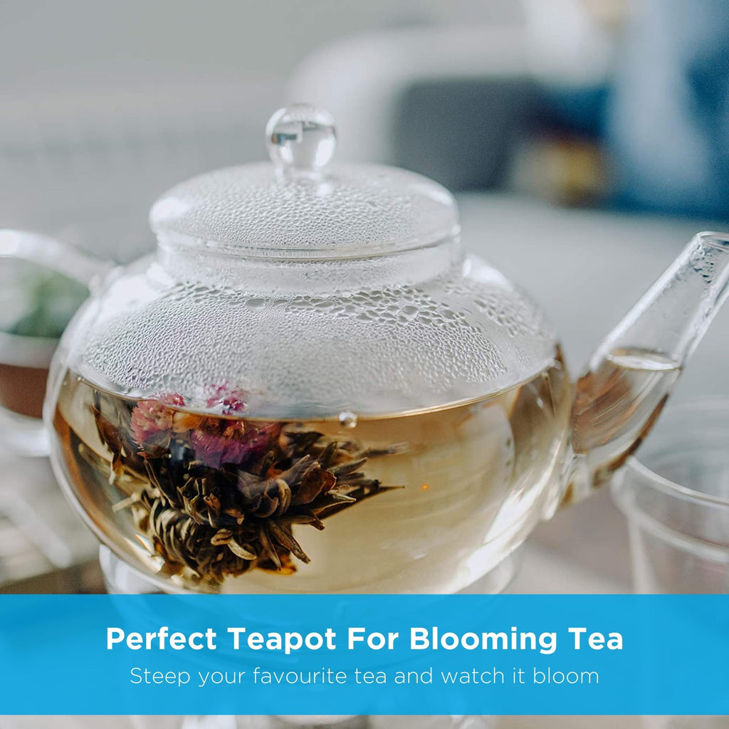 GROSCHE Monaco Glass Tea pot with infuser 1250 ml 42 fl. oz capacity. Glass Teapot with glass tea infuser, heatproof glass for loose leaf tea or blooming tea