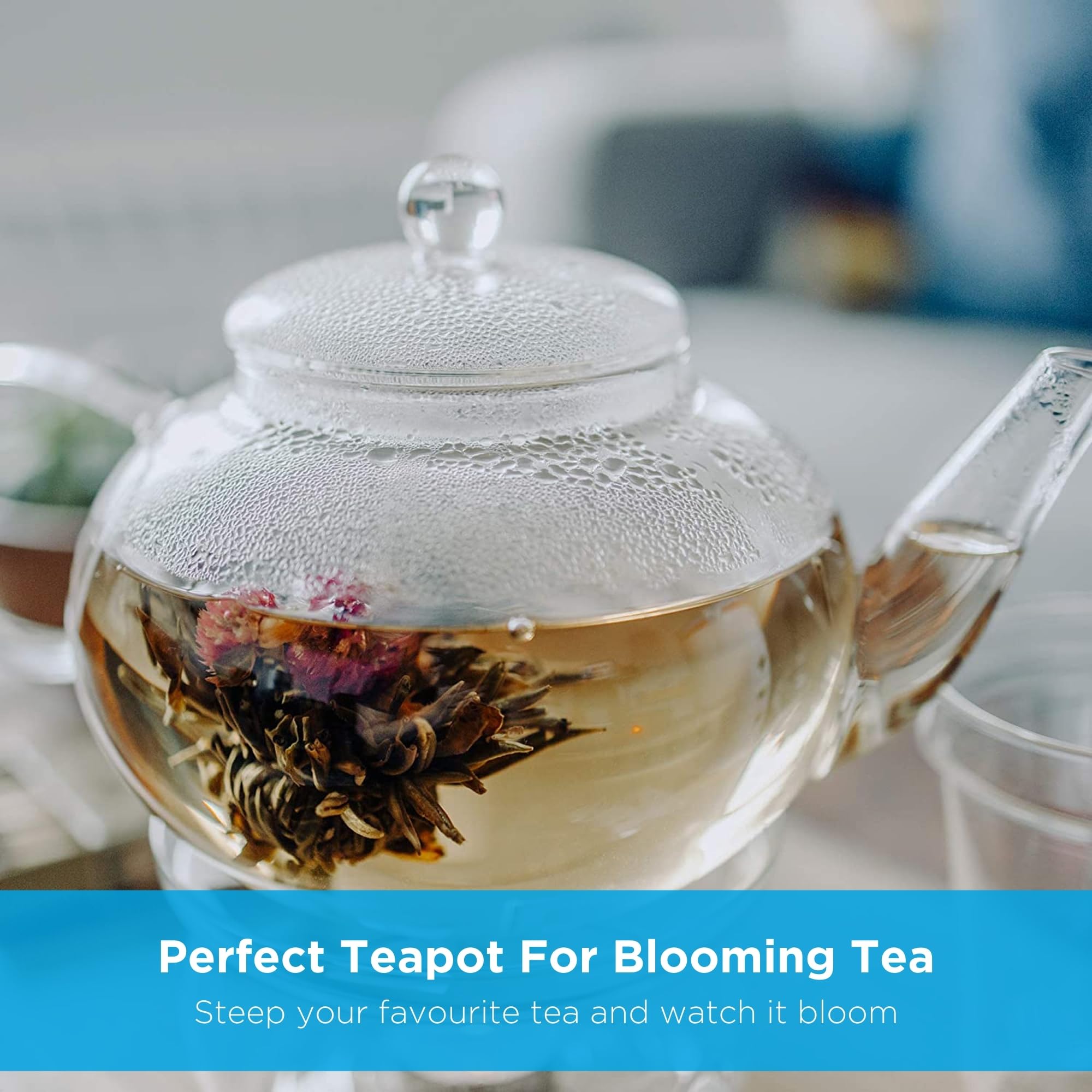 GROSCHE Monaco Glass Tea pot with infuser 1250 ml 42 fl. oz capacity. Glass Teapot with glass tea infuser, heatproof glass for loose leaf tea or blooming tea