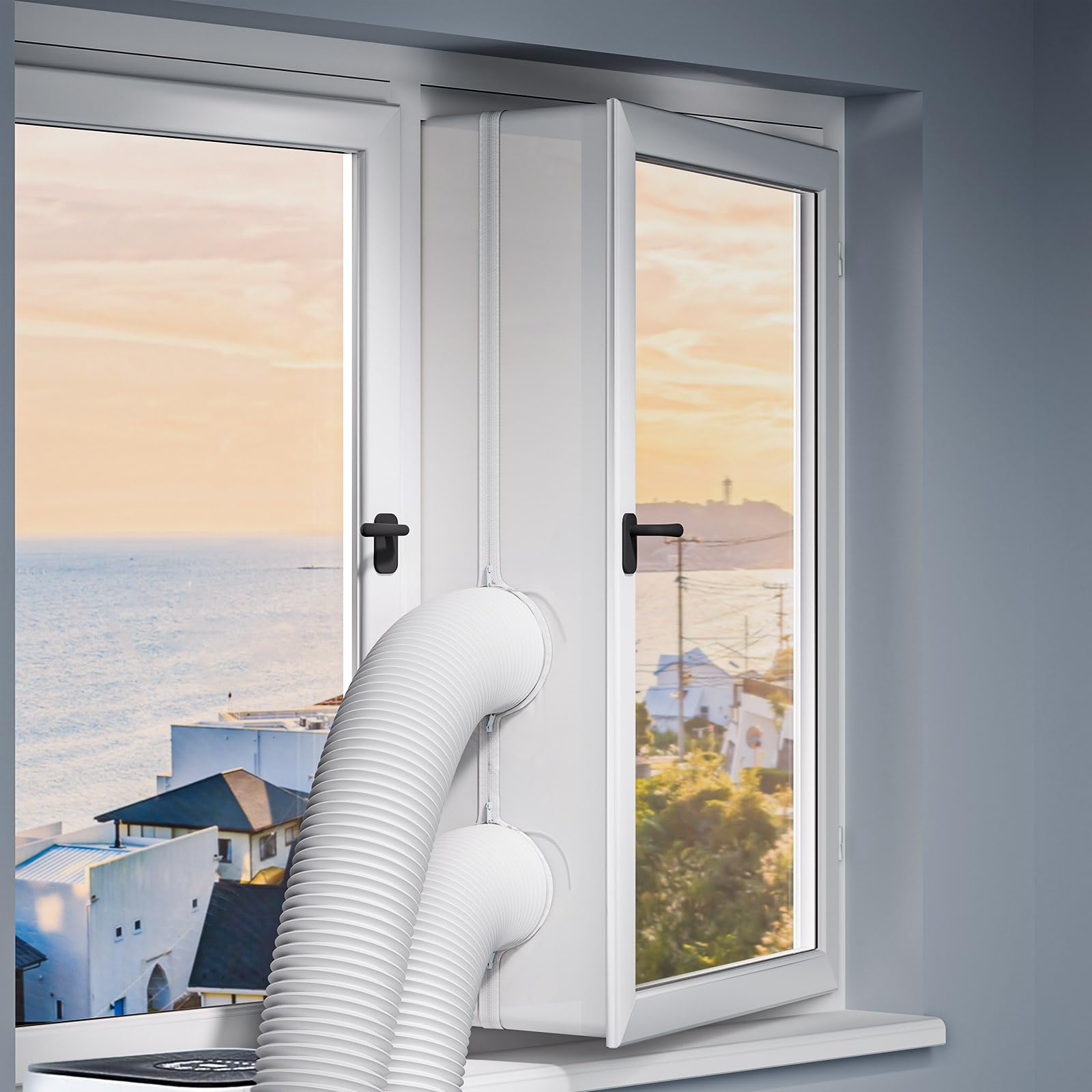LOVIGA 400CM(157") Air Conditioner Window Kit Window Seal, Casement Window Vent Kit for Portable Air Conditioner & Ventilation System with Zipper Opening,Easy to Install No Drilling