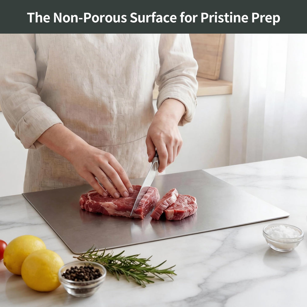 Stainless Steel Cutting Board for Kitchen, Metal Cutting Board with Counter Lip Dishwasher Safe Chopping Board for Meat, Fish, Vegetables, Fruits, Bread, Pastry (40 x 30cm/ 16 x 12 in)