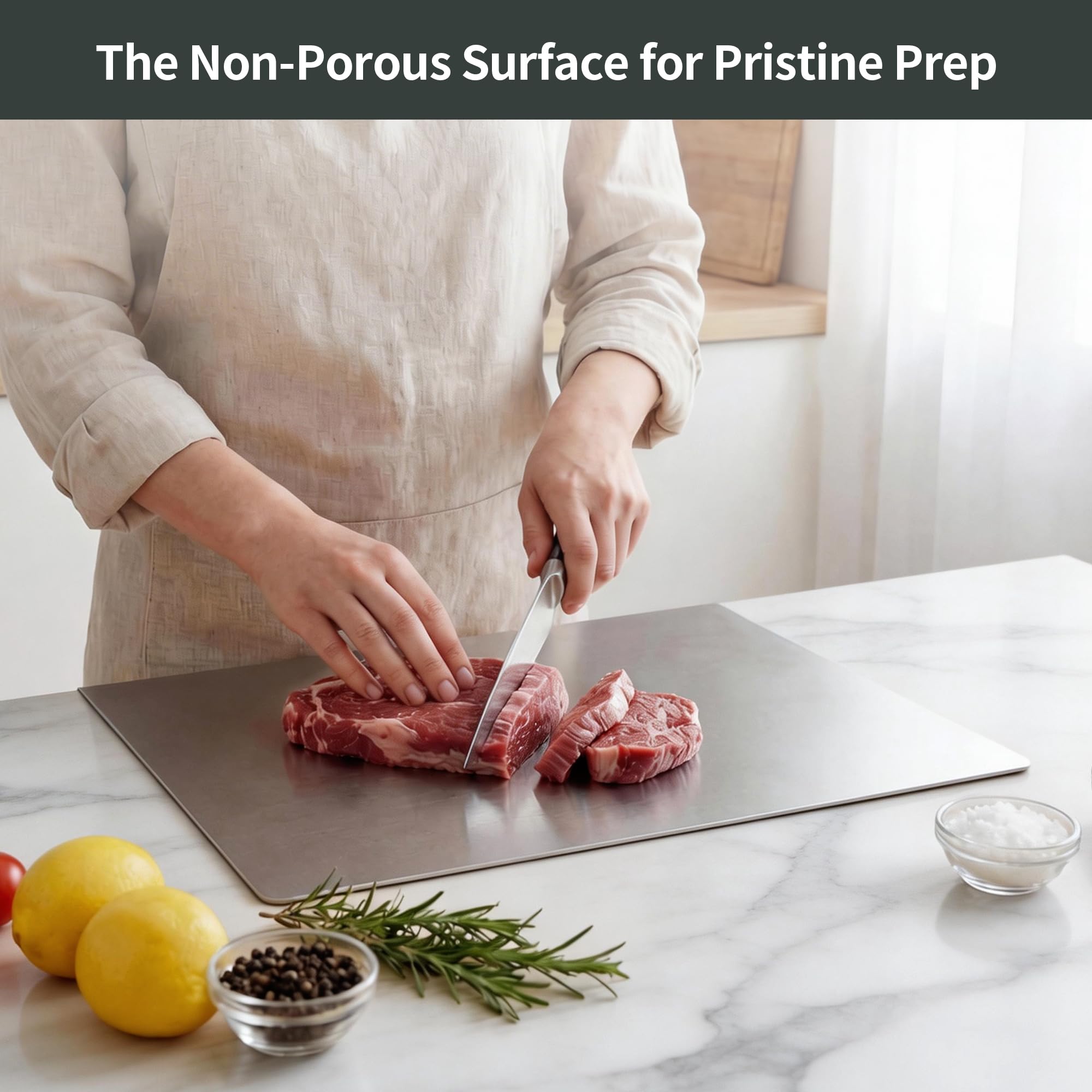 Stainless Steel Cutting Board for Kitchen, Metal Cutting Board with Counter Lip Dishwasher Safe Chopping Board for Meat, Fish, Vegetables, Fruits, Bread, Pastry (40 x 30cm/ 16 x 12 in)