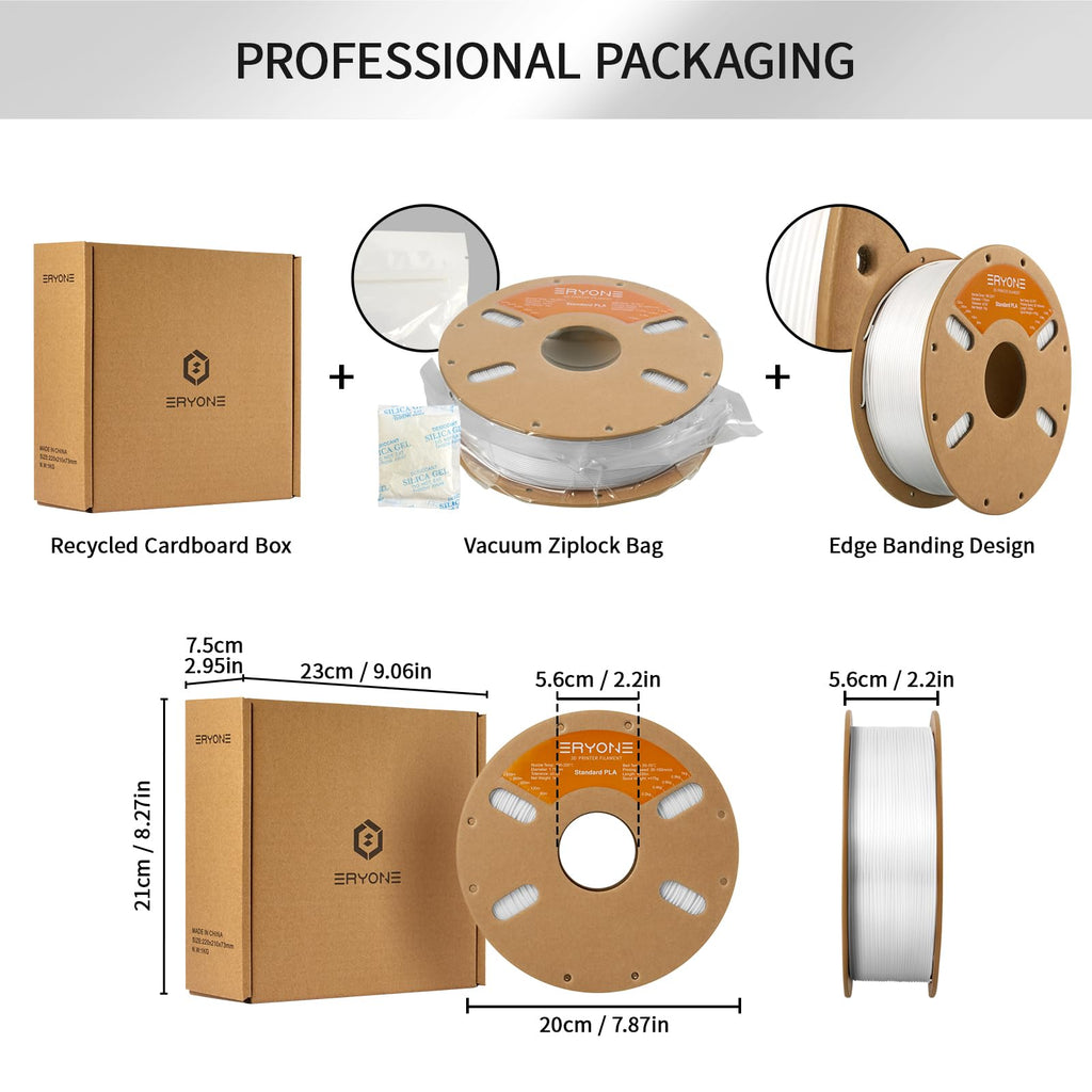 ERYONE PLA Filament 3D Printer PLA Filament 1.75mm +/- 0.03mm, PLA Filament 1KG Cardboard Spool(2.2LBS), White