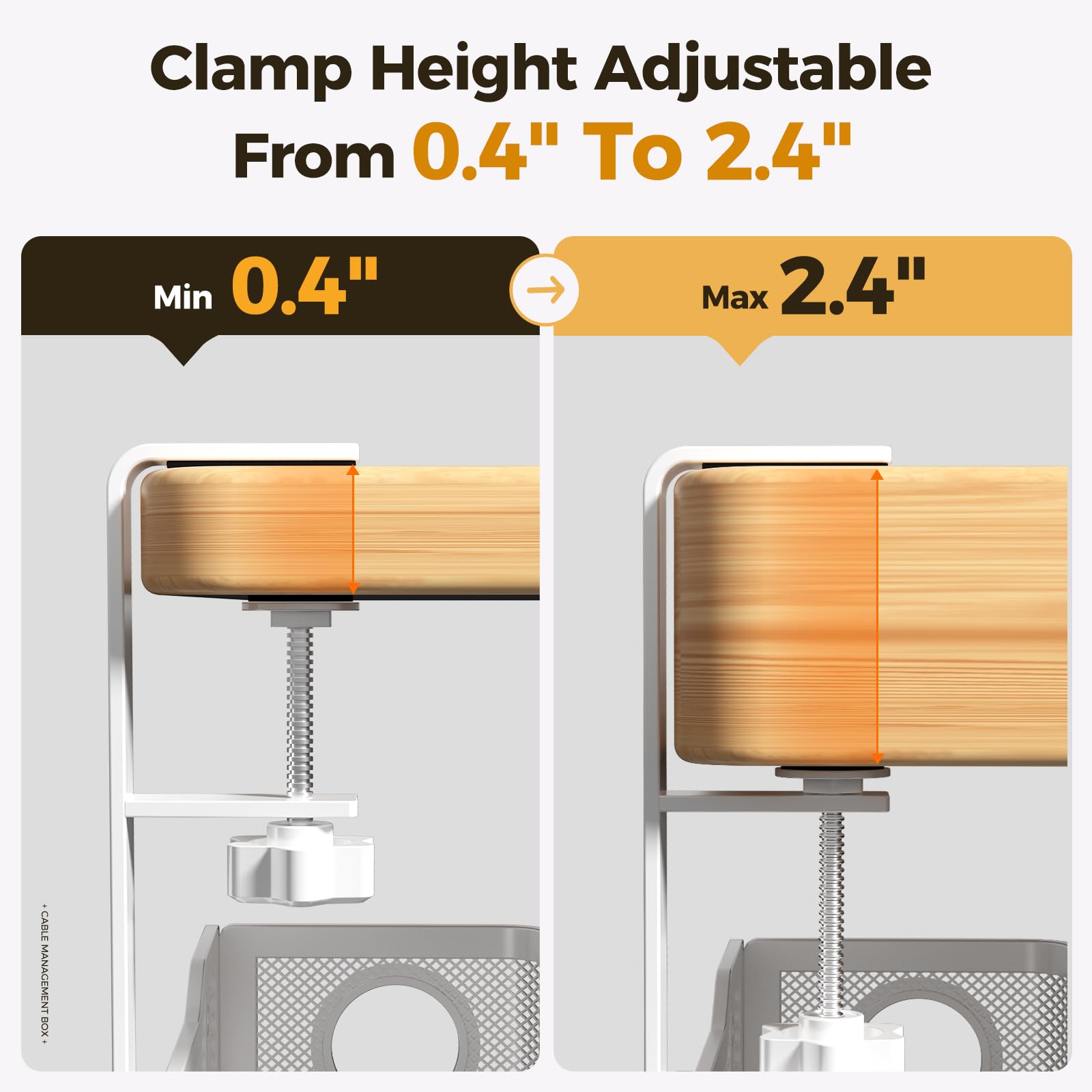 Under Desk Cable Management Tray White, Cinati Cable Management Under Desk No Drill, Cable Tray with Clamp for Desk Wire Management,Desk Cable Management Box for Office, Home - No Damage to Desk