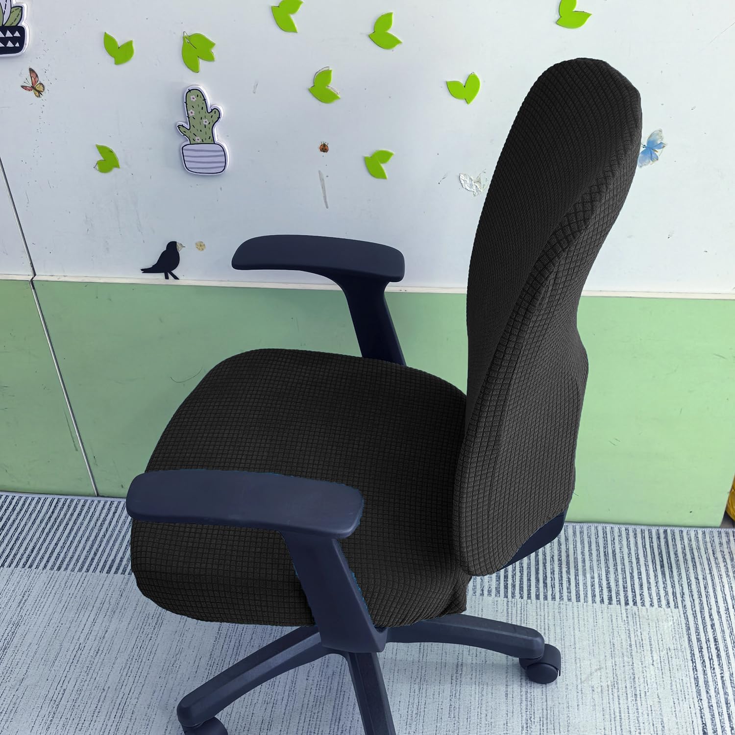 4 Pcs Office Chair Covers Set Stretchable Protective Rotating Computer Chair Seat Covers with Armrest Covers (Black)