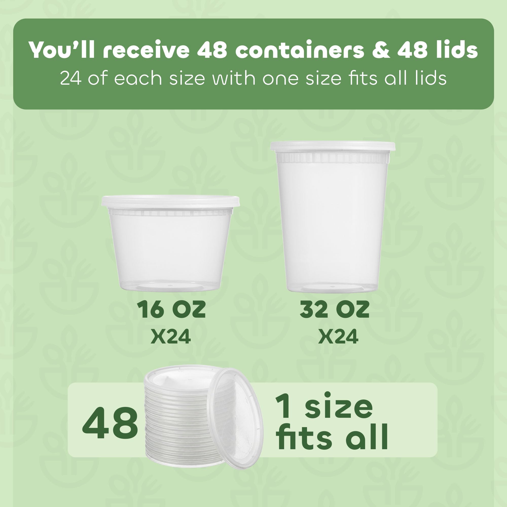 Deli Food Containers with Lids - (48 Sets) 24-32 Oz Quart Size & 24-16 Oz Pint Size Airtight Food Storage Takeout Meal Prep Containers with 54 Lids, BPA-Free, Dishwasher, Microwave Safe