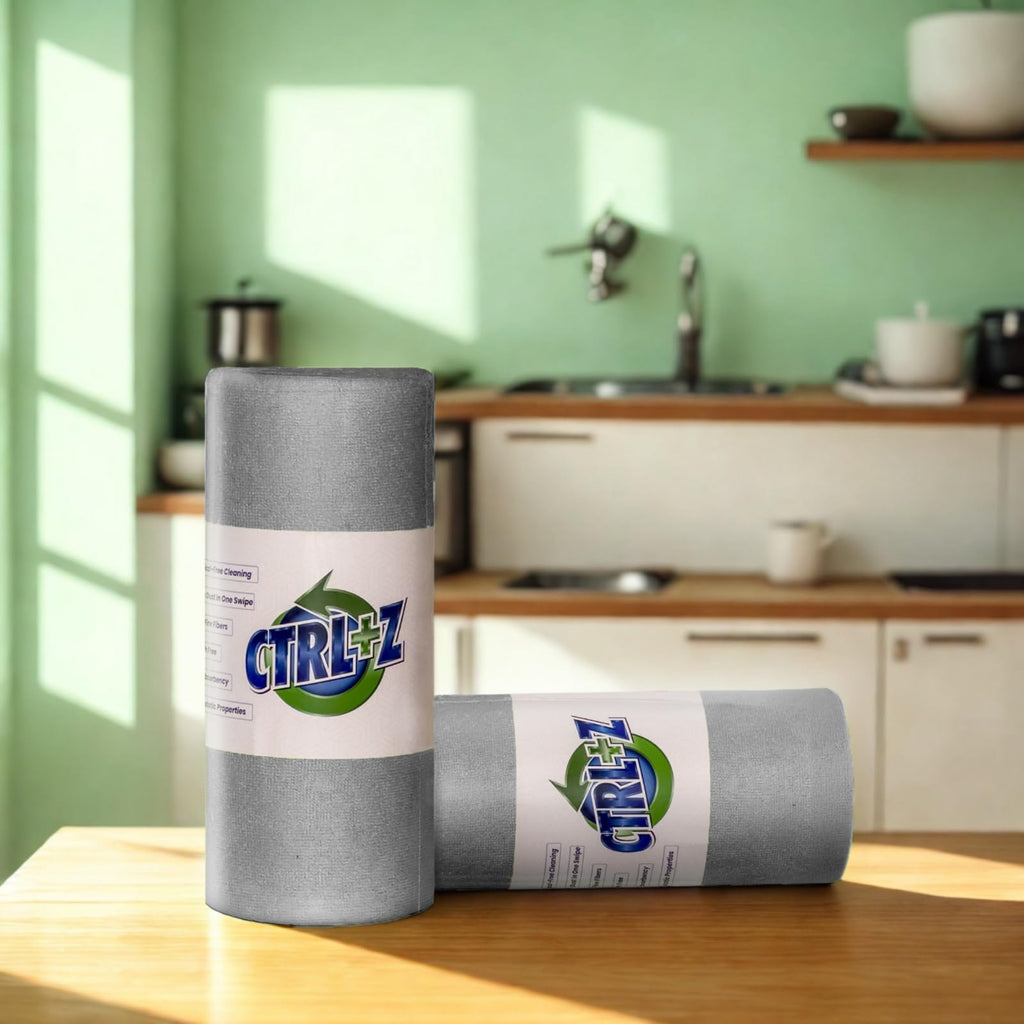 CTRL+Z Microfiber Cleaning Cloth – Cleaning Towels on Tear-Off Roll – Ultra Absorbent, Lint-Free, Reusable Microfiber Towels for Kitchen, Car, Glass & Housekeeping – 12"x12" (50 Sheets)