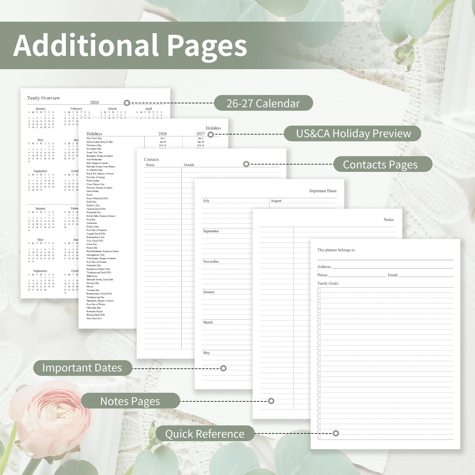 Planner 2026-2027, Weekly and Monthly Planner with Tabs from Jan 2026 - Dec 2026, A5 Hardcover Academic Calendar with Date for School & Office Schedule, 5.8" x 8.3", Sage Green