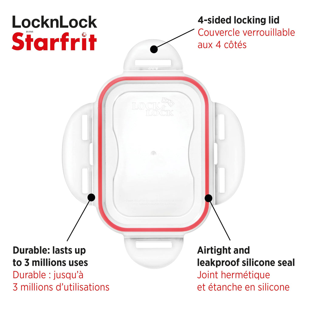 STARFRIT LocknLock 8-Piece Borosilicate Glass Container Set - 4 x 21oz/630ml - Airtight & Leakproof - 4-Sided Locking Lid