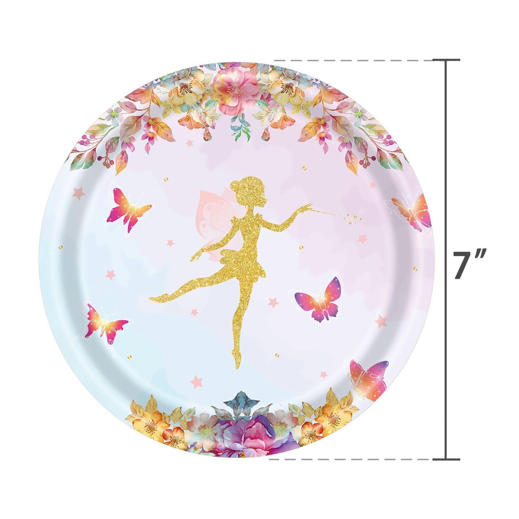 LASLU 120Pcs Flower Fairy Party Plates and Napkins Set, Flower Fairy Party Supplies Decorations Includes Paper Plates Napkins Forks for Birthday Party Serves 24 Guests (Flower Fairy)