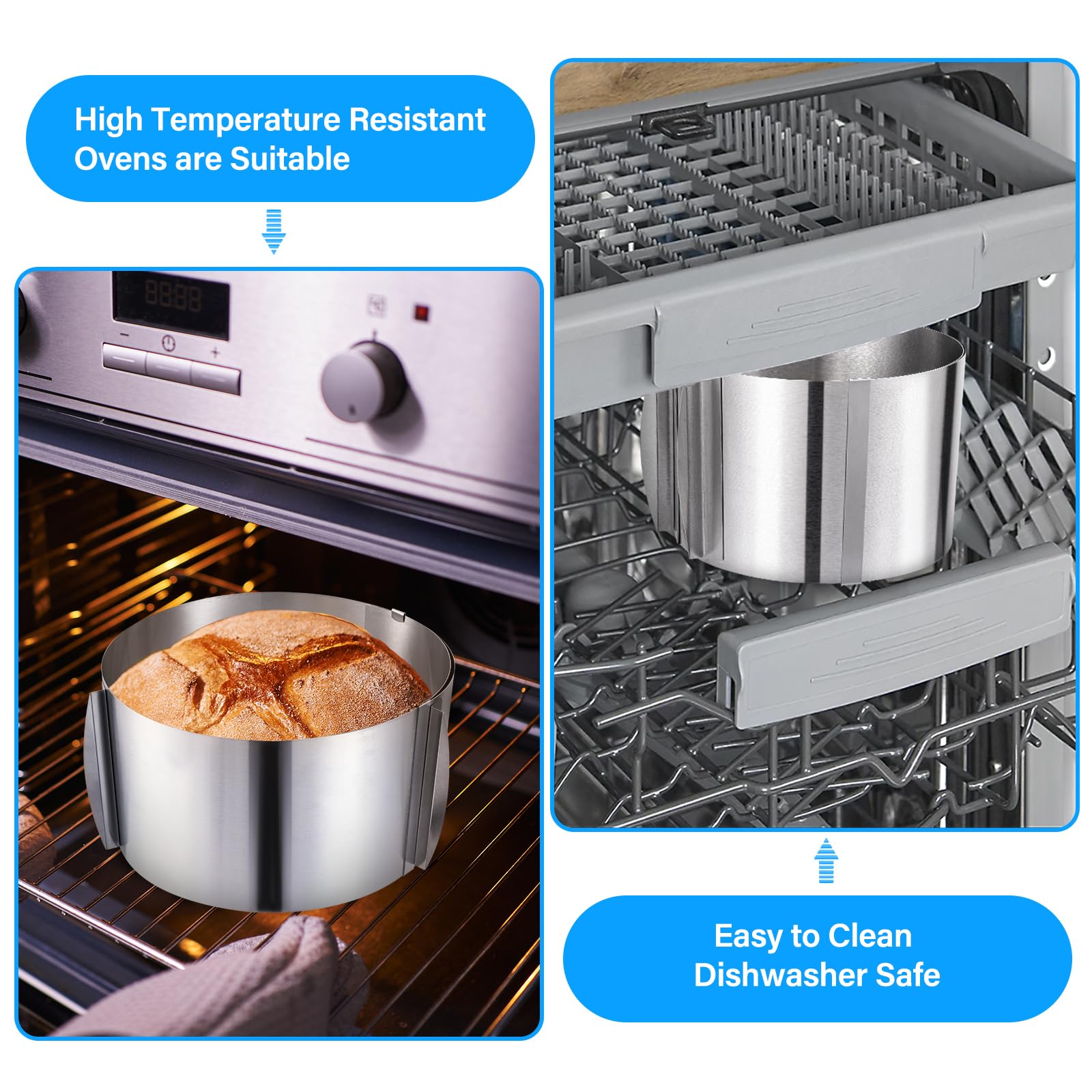 HOMEE Adjustable Stainless Steel Cake Ring 6 to 12 Inches, 6 inch High Stainless Steel Baking Rings, Round Cake Molds, Cake Mousse Mould with Precise Scaling Inside