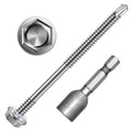 Mywish 100pcs #12×3" Self Drilling Screws for Metal, Self Tapping Screws for Metal 410 Stainless Steel, Hex Washer Head Sheet Metal Tek Screws, High-Strength