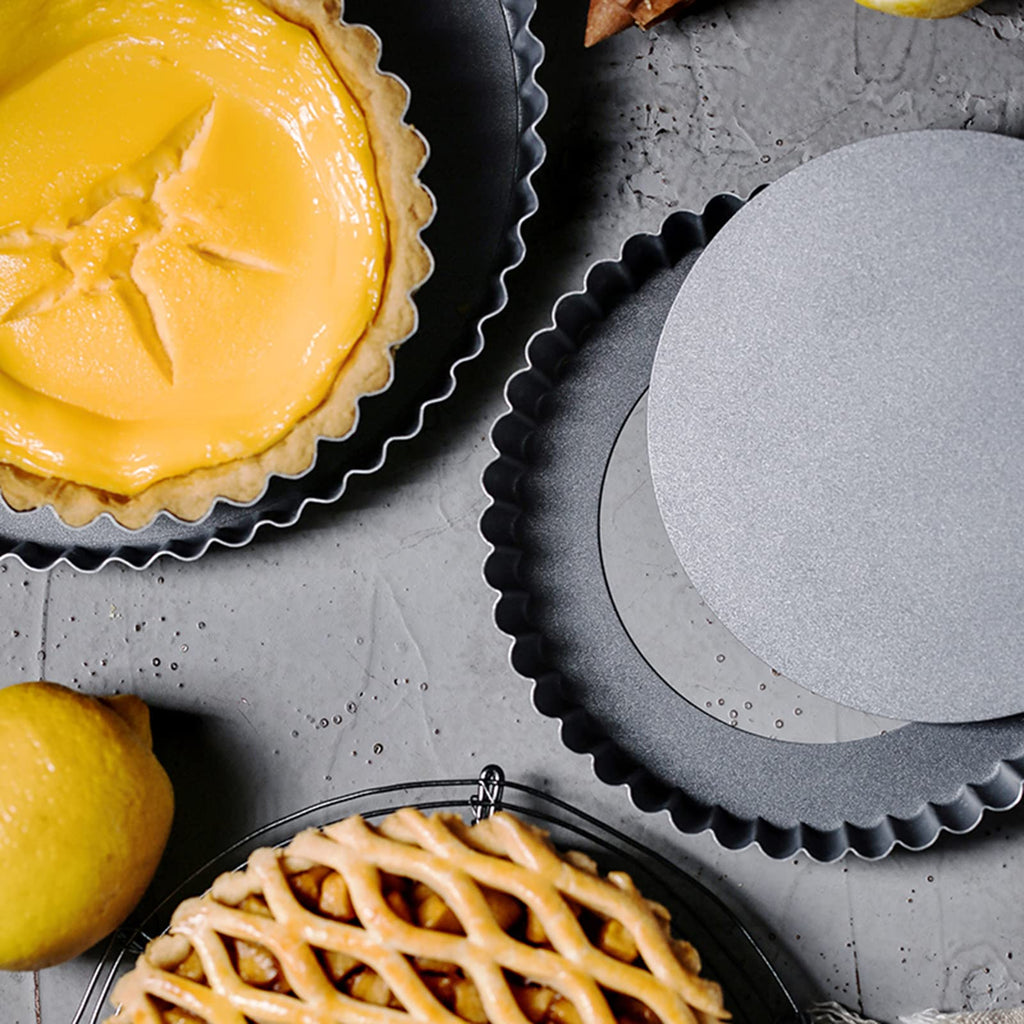Tosnail Set of 3 Non-Stick Round Quiche Pan, 12 Inch, 10 Inch, 8 Inch Fruit Tart Pan, Fluted Pie Pan with Removable Bottoms