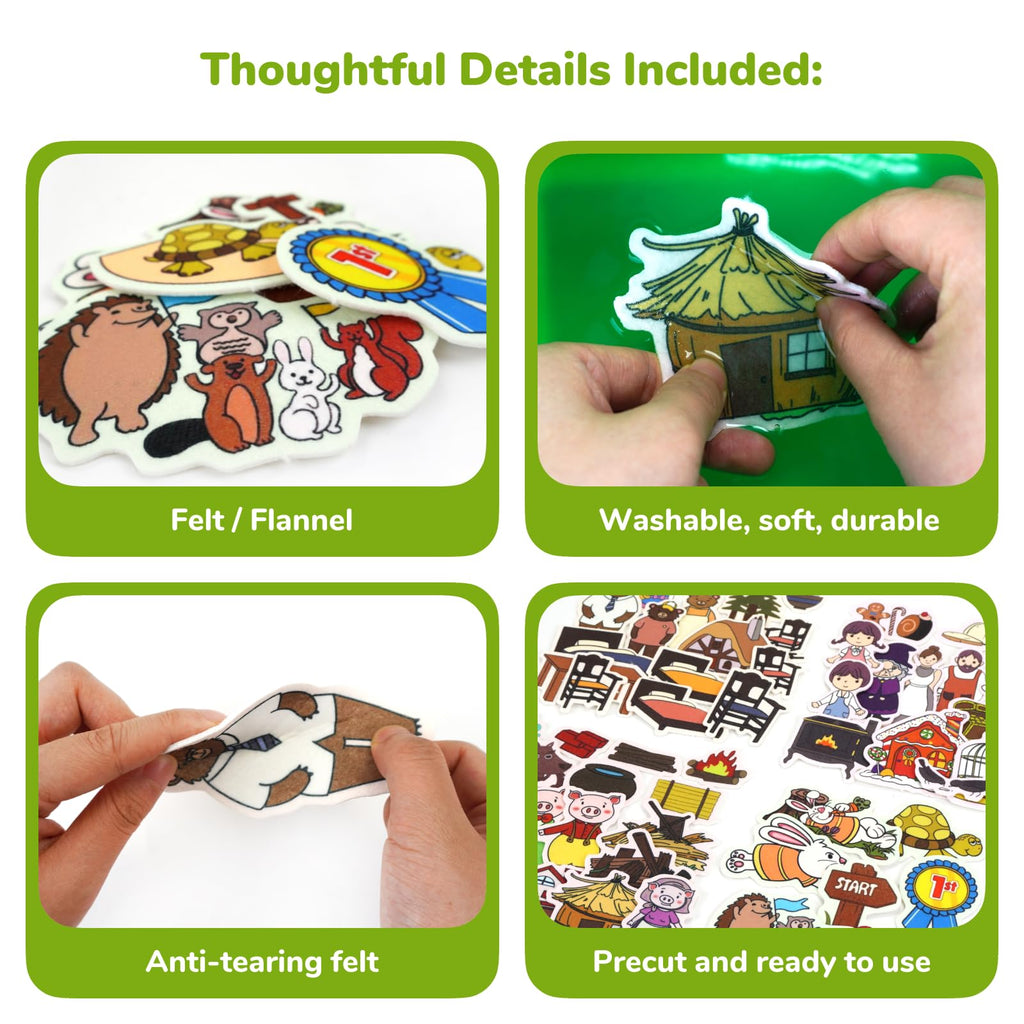 CHEFAN Felt/Flannel Board Story Set of 4, PRECUT Felt Pieces for Preschool Toddlers, Three Little Pigs|Goldilocks and Three Bears|Hansel and Gretel|The Hare and Tortoise