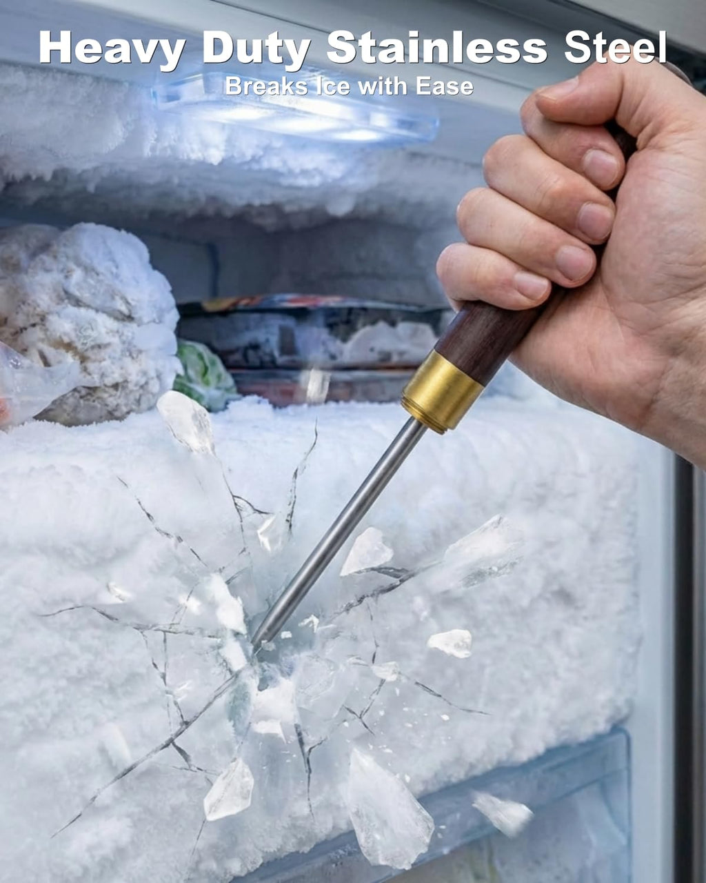 Heavy Duty Ice Pick & Ice Breaker Tool with Safety Cover - Stainless Steel Wood Handle for Bartending, Freezer Defrosting & Winter Survival (Pic à Glace) - 9 Inch (Pack of 2)