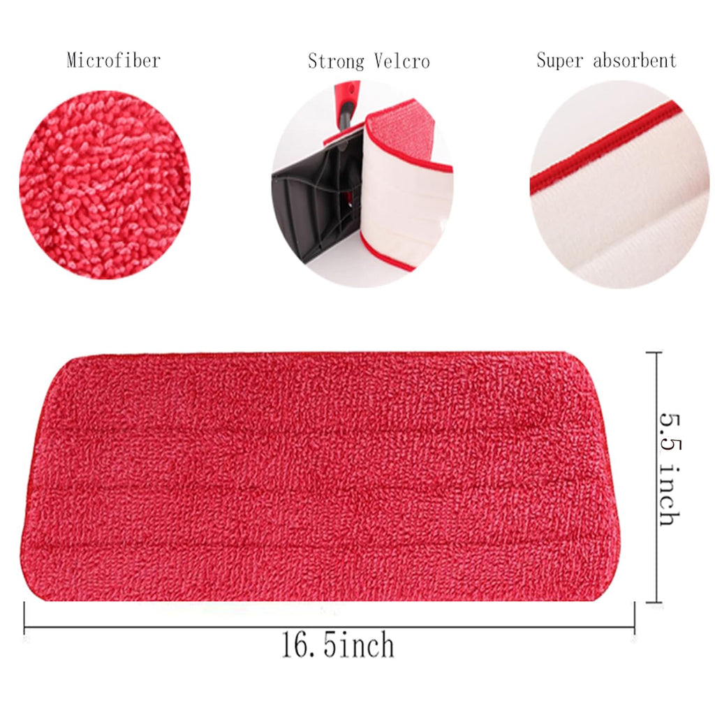 6 Pack Microfiber Mop Pads,Spray Mop Pads Replacement, Reveal Mop Cleaning Pads,Fit for Wet/Dry Spray Mops & Reveal Mops Washable 16.5 * 5.5 Inches. (Red)