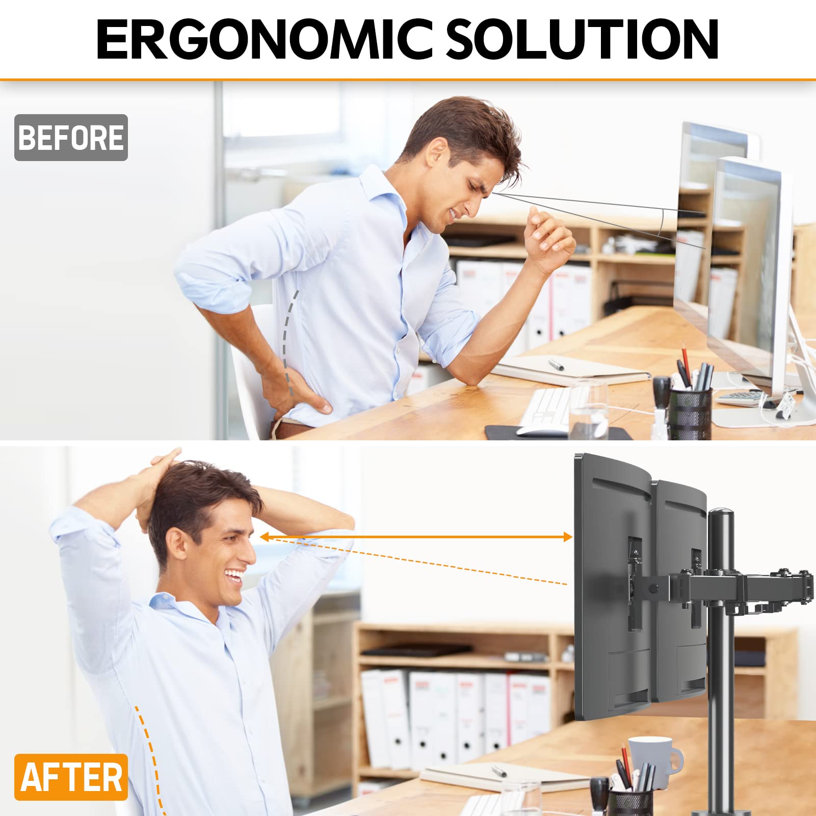 MOUNTUP Dual Monitor Desk Mount, Max 32 Inch up to 17.6lbs, Fully Adjustable Dual Monitor Arm for 2 LCD Screens, Double Monitor Stand with C-Clamp and Grommet Base