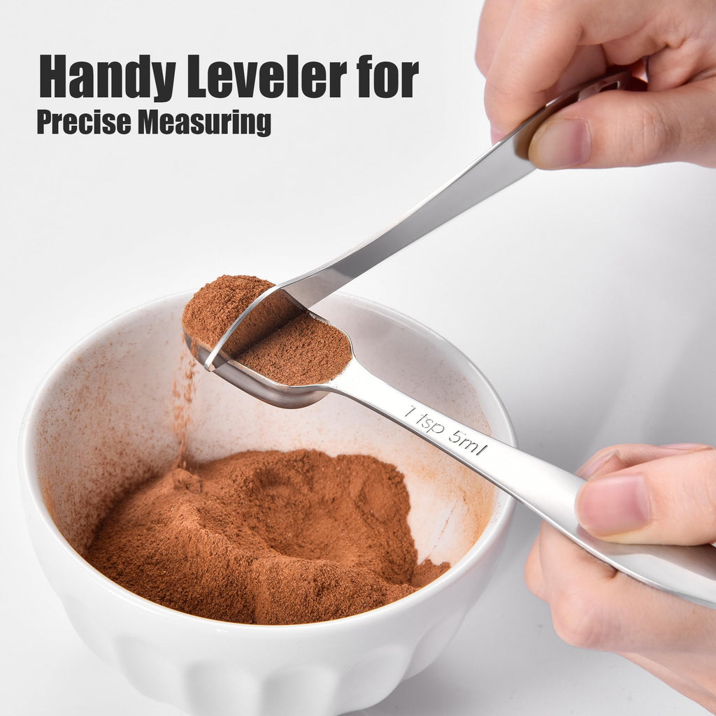8-Piece Square Measuring Spoons with Leveler: Doosu 18/8 Stainless Steel Narrow Tablespoon Teaspoon Set for Measure Dry & Liquid Ingredients, Kitchen Rectangular Spice Jar Scoop with Long Handle