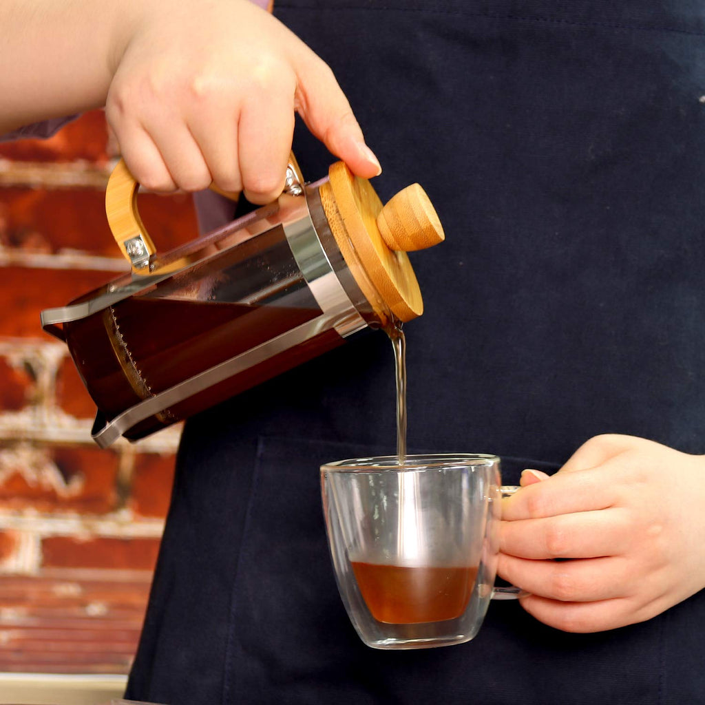 Sivaphe French Press High Borosilicate Carafe Durable Bamboo Handle Portable Brewer Small Coffee/Tea Maker 12oz