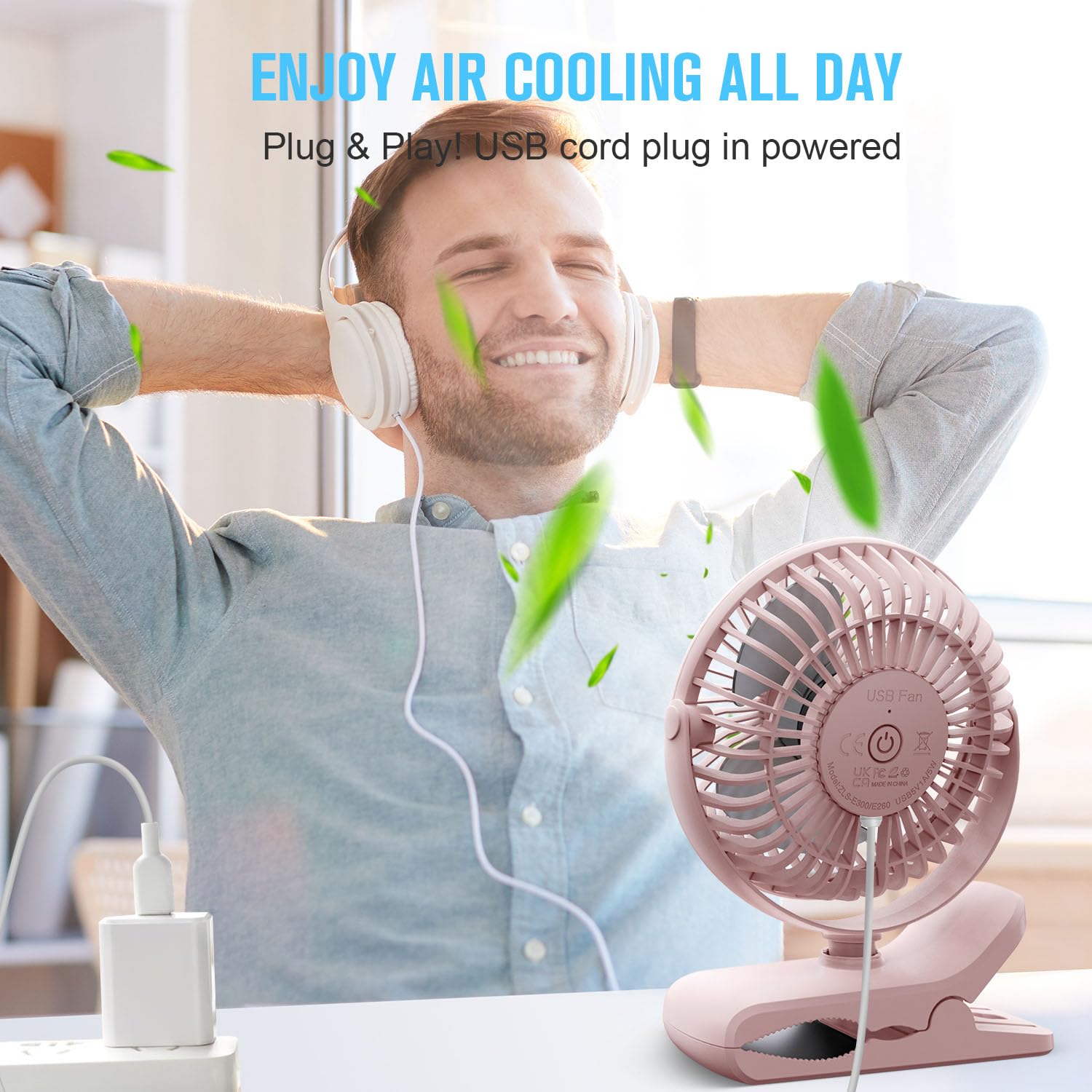 BESKAR USB Powered Clip on Fan, Portable Small Fan with Cord, 3 Speeds Strong Airflow, Personal Fan with Sturdy Clamp, Quiet Desk Fan & Clip Fan
