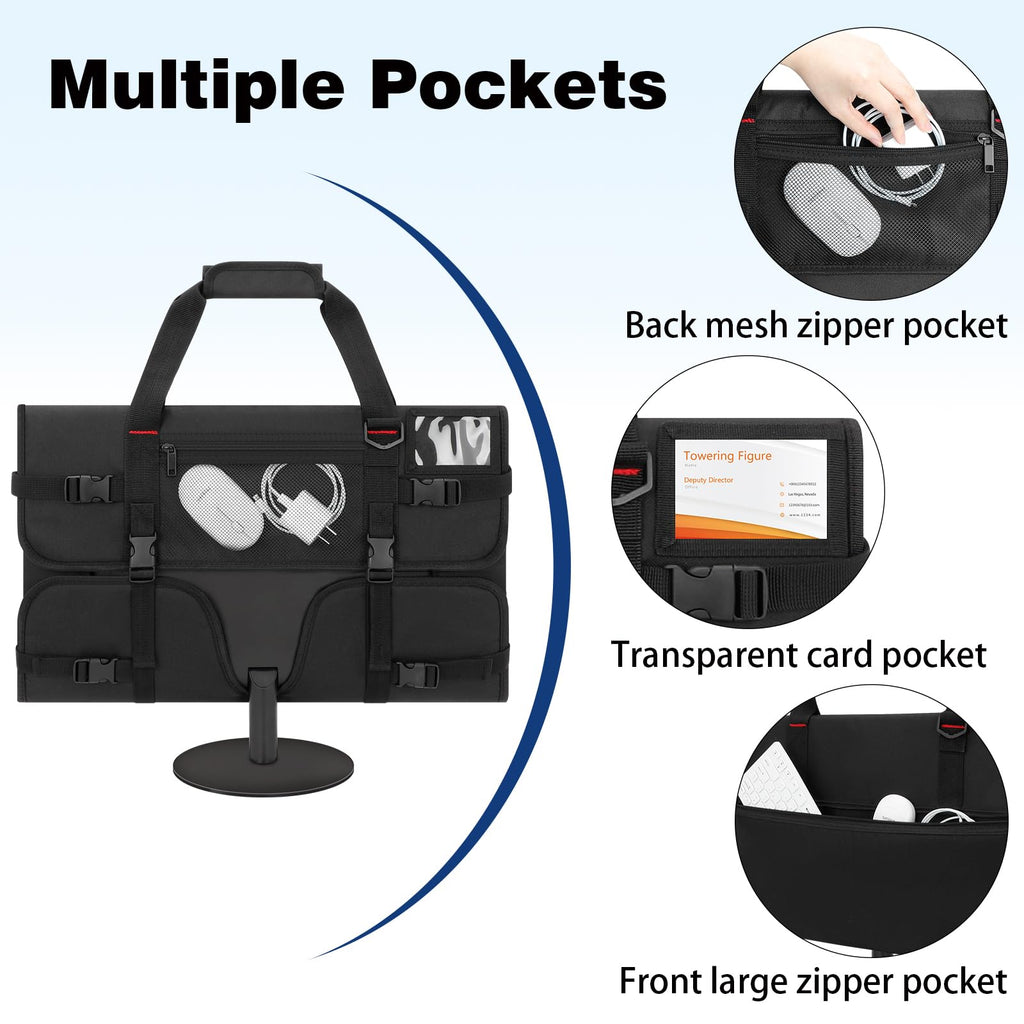 Monitor Carrying Case, Monitor Travel Case for 24" LCD Screens and Monitors, Protective Monitor Bag Computer Monitor Dust Covers with Padded Velvet Lining & Adjustable Shoulder Strap