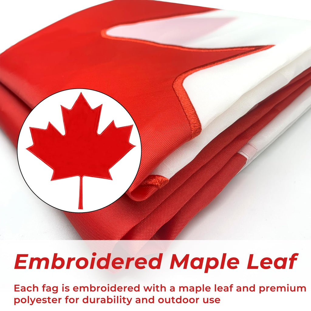 Canada Flag 2x3 FT - Made of 210D Heavy Duty Oxford Nylon Canadian Flag, Embroidered Maple Leaf with Sewn Stripes and Brass Grommets for Outdoors Indoors Decoration