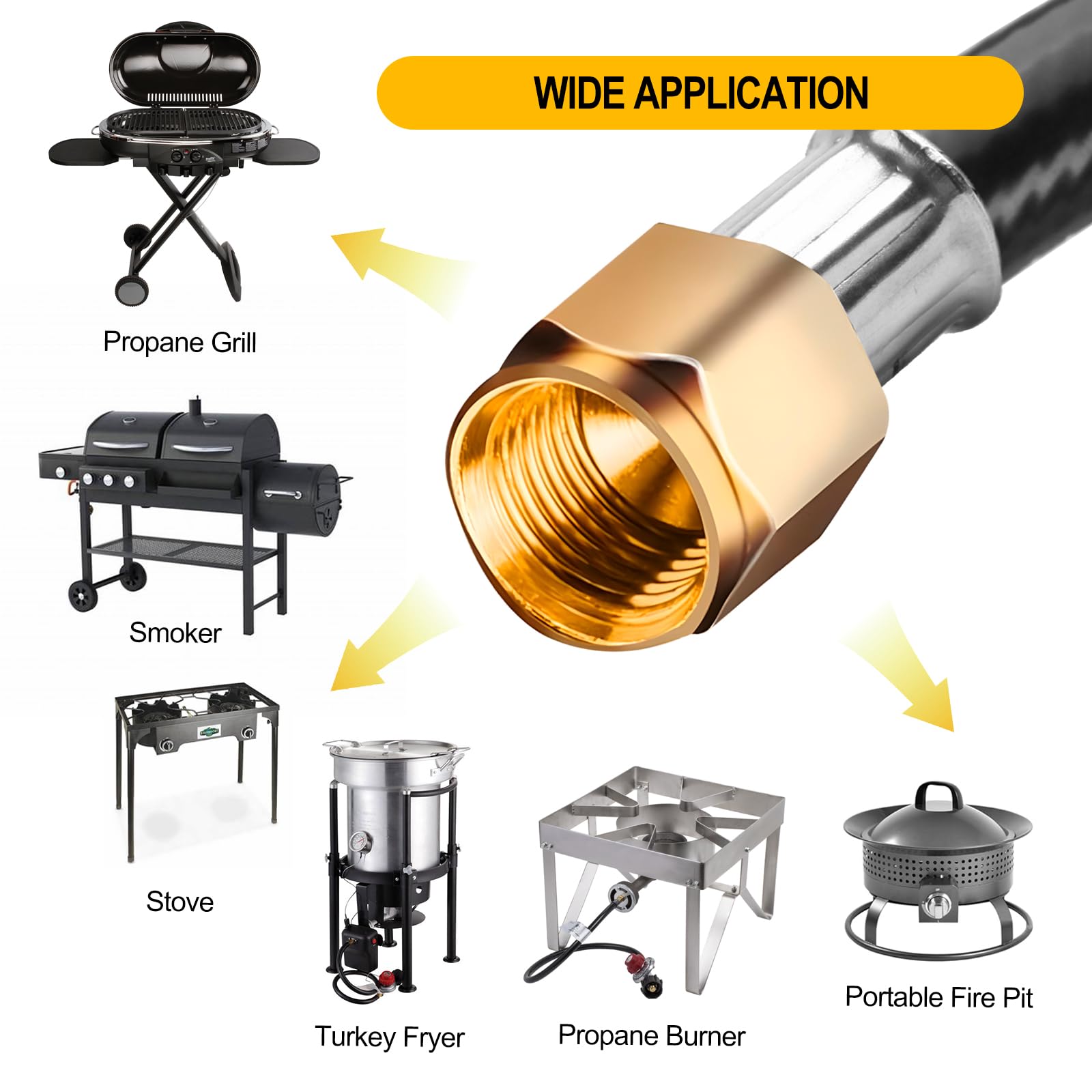 Onlyflame 12FT High Pressure 0-30 PSI Adjustable Propane Regulator and Hose - Grill Connector with Hose for Tabletop Grill, Fire Pit, Turkey Fryer and More