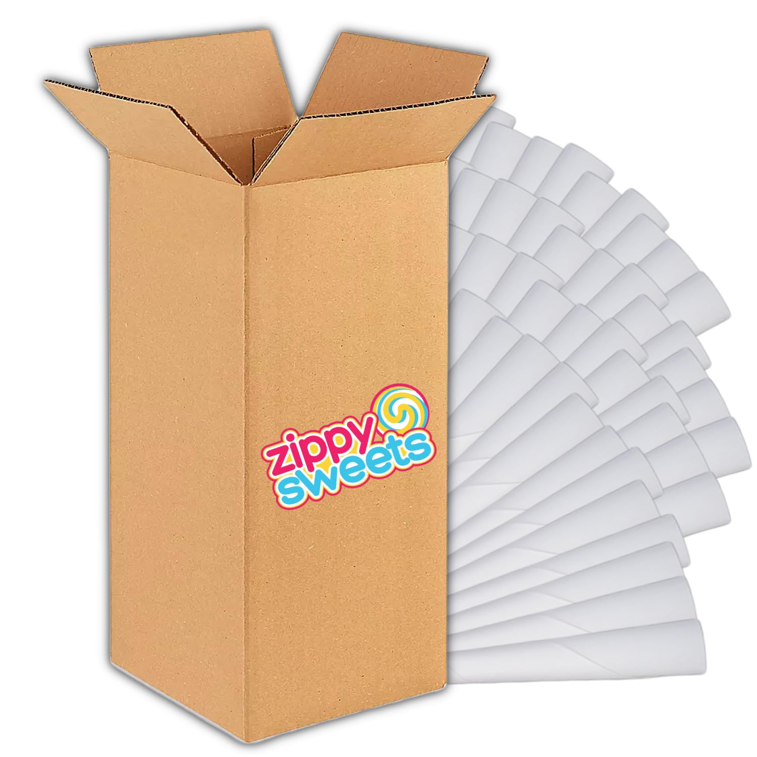 Zippy Sweets - 200 Pack Cotton Candy Cones - Heavy Duty Disposable Paper Sticks, Sturdy Triple Wrapped Handle, Sticky Hands Prevention, Cotton Candy Sticks
