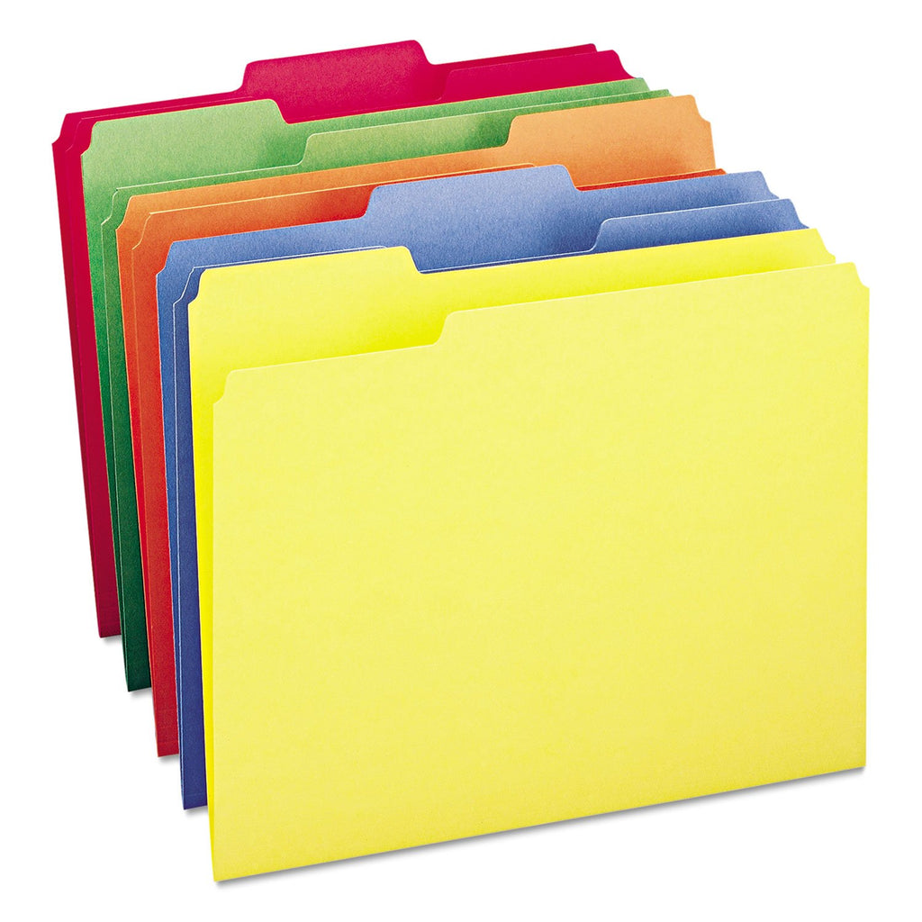 Smead File Folders, 100-Pack, Letter Size, 1/3-Cut Tab, Primary Assorted Colours, Blue Green Orange Red Yellow, Colour-Coded Filing for Home Office, School and Business Organization