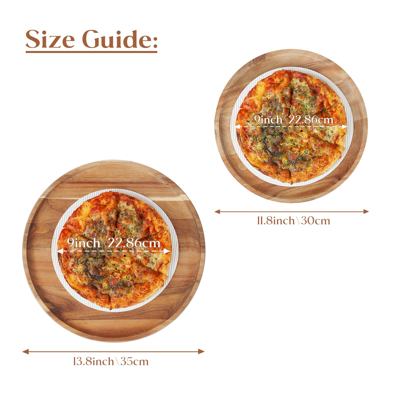 YANGQIHOME Acacia Wood Serving Tray, Round Wooden Platter for Food, Snack, Bread, Cheese, 35 cm Kitchen Serving Tray