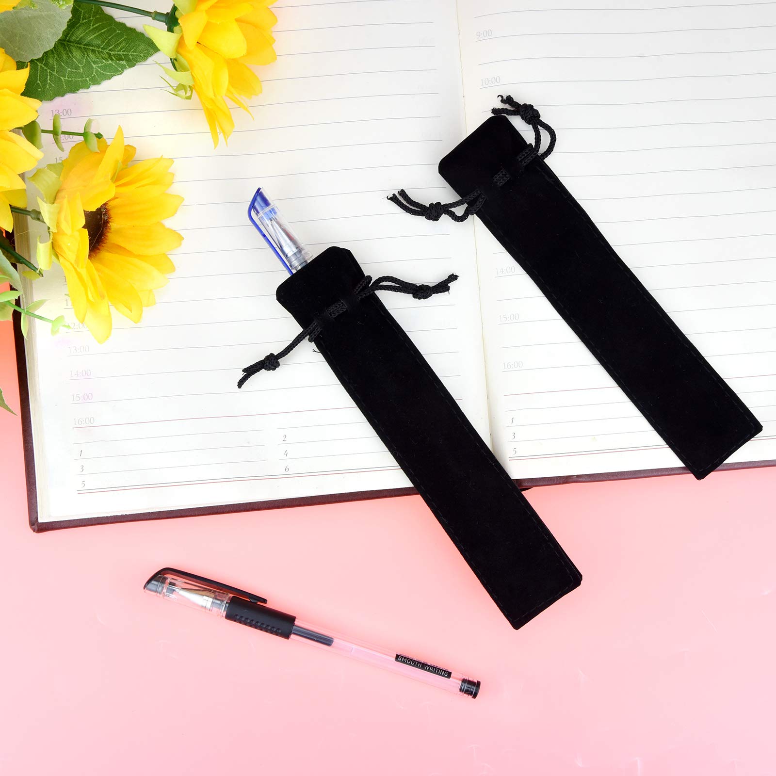 SUMERSHA 100pcs Velvet Pen Pouch Drawstring Pen Bag Single Pen Sleeve Holder for Office Business Gift
