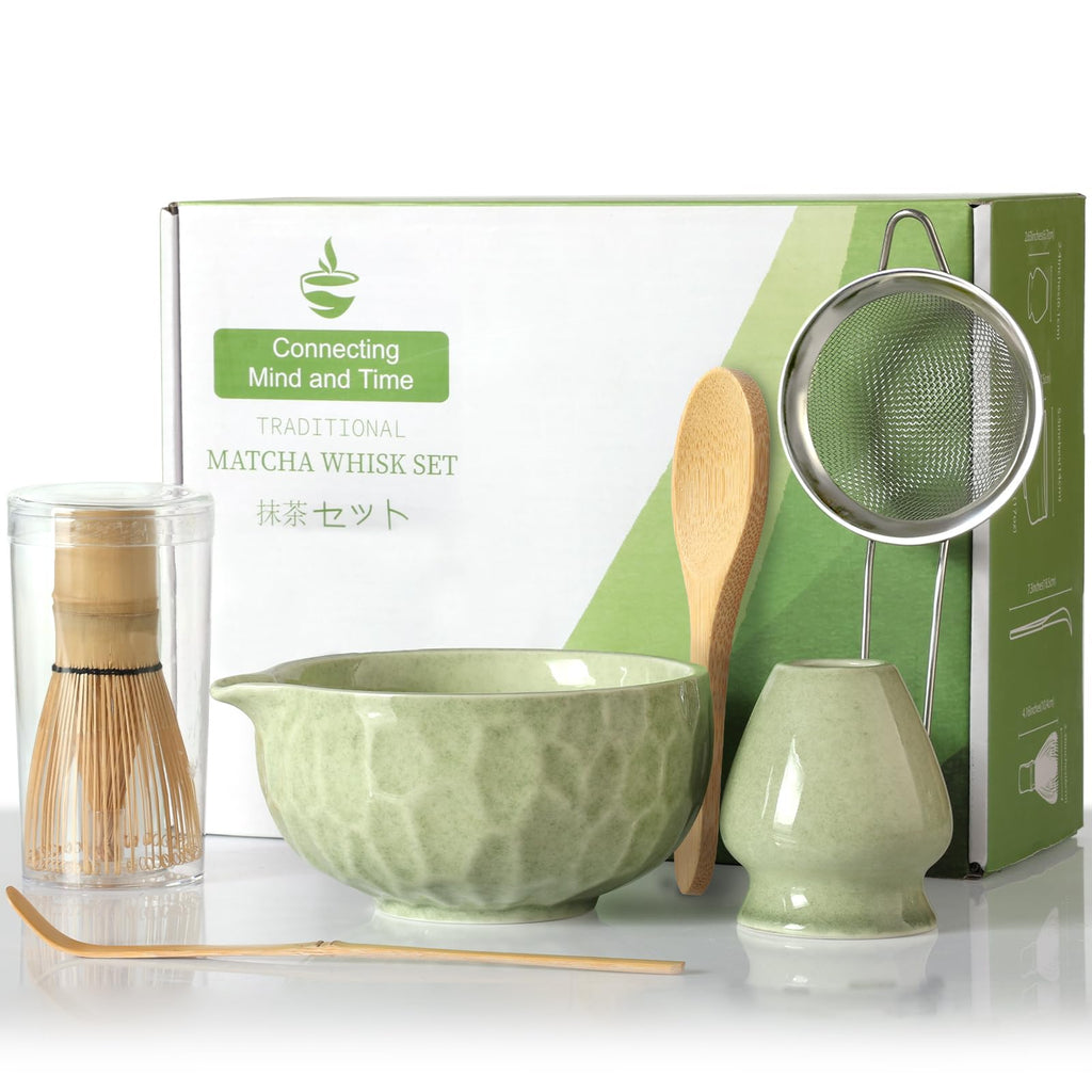Matcha Whisk Sets,Japanese Matcha Set,Matcha Bowl with Spout,Matcha Whisk and Holder,Bamboo Scoop,Sifter - 6 Pcs Tea Set for Matcha Lover,Tea Ceremony,Thanksgiving,Christmas Gifts(Green)