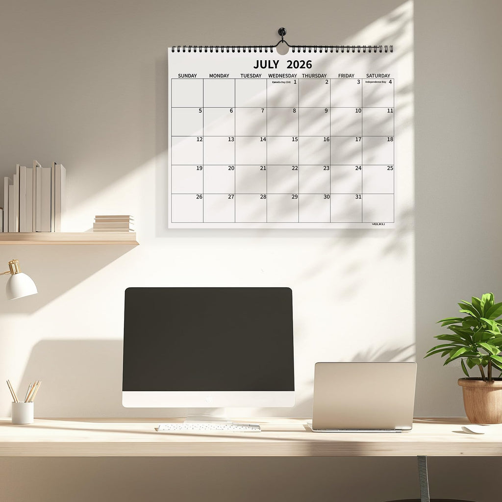 Yibukiu Wall Calendar 2026-2027, 18 Months Calendar July 2026 to December 2027, 14"×11" Hanging Calendar for Home Office School Planning (Simple, Horizontal)