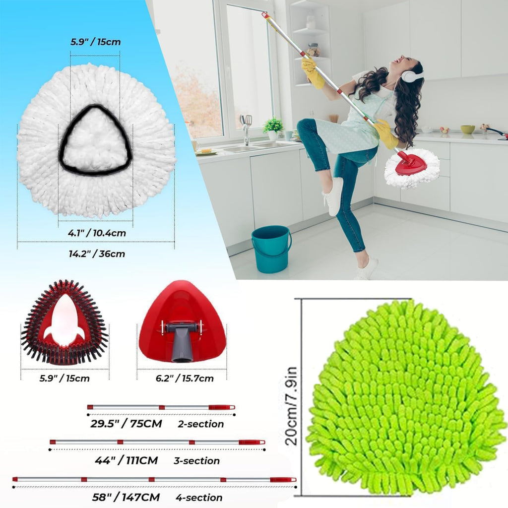 Spin Mop Set Compatible with Vileda EasyWring 1-Tank System,3 Pcs Mop Refills Machine Washable Mops Heads,1 Scrub Brush,1 Base,1 Set Handle Effective on All Floor Types