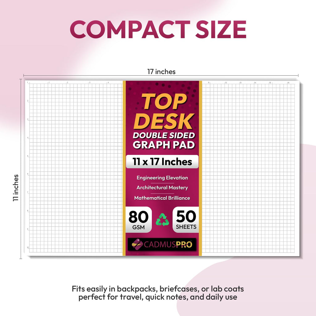 Large 17x11 Graph Paper Desk Pad 50 Sheets – Double-Sided 1/4" Quadrille Grid 80 GSM Ledger Paper | Professional Drafting & Engineering Pad for Architects, Designers, and Math Students