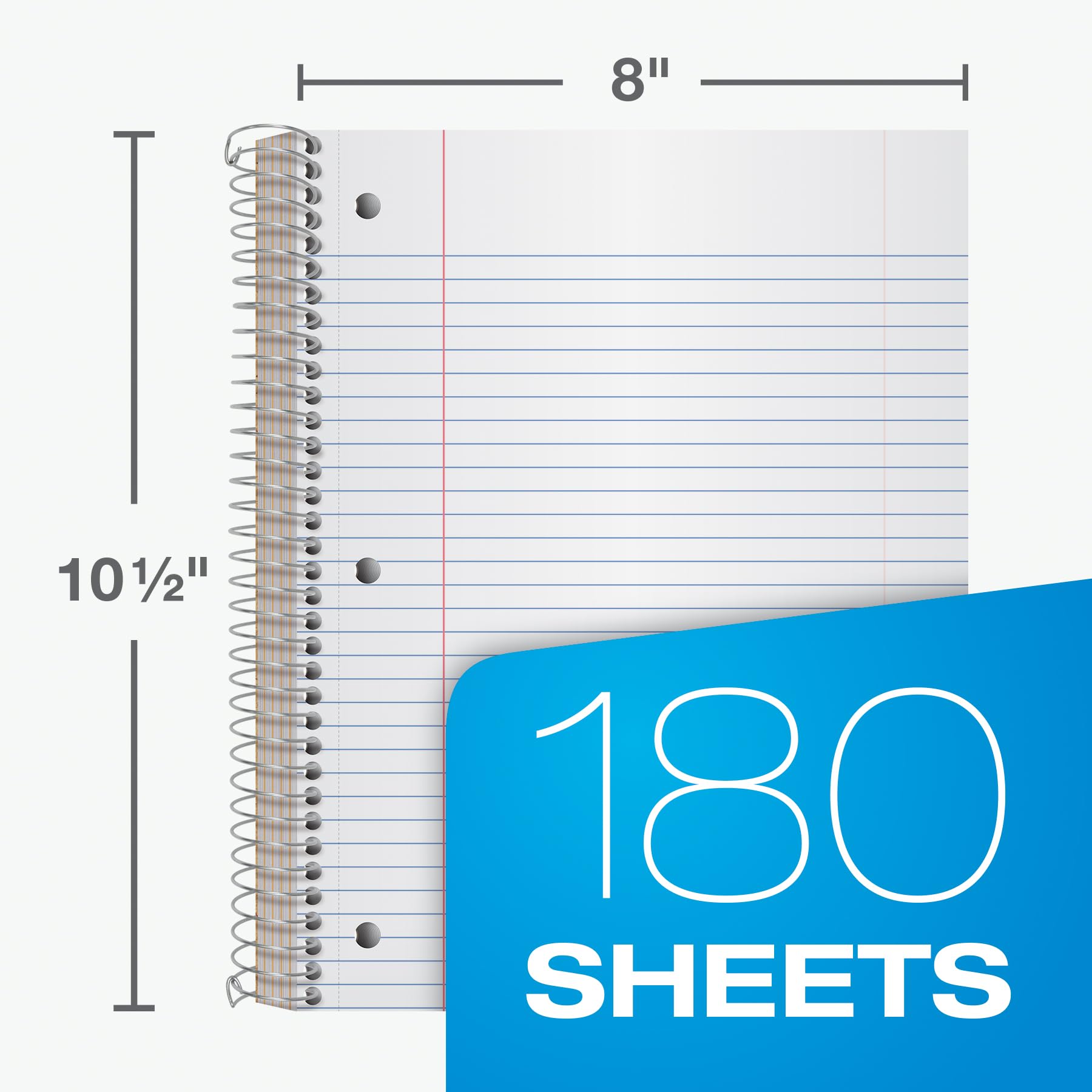 Oxford Spiral Notebook 3 Pack, 5 Subject Writing Journal, 3-Hole Punch, College Ruled Paper, 4 Dividers, 8 x 10-1/2 Inch, Black, Red, Blue, 180 Sheets, Coil Notebooks for School