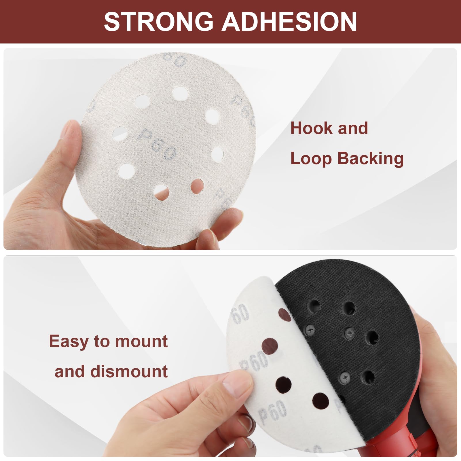 VFINE 100 PCS 5 Inch Sanding Disc 80 Grit, 8 Hole Sandpaper Hook and Loop Sanding Pads Round Orbital Sandpaper for Random Orbital Sander