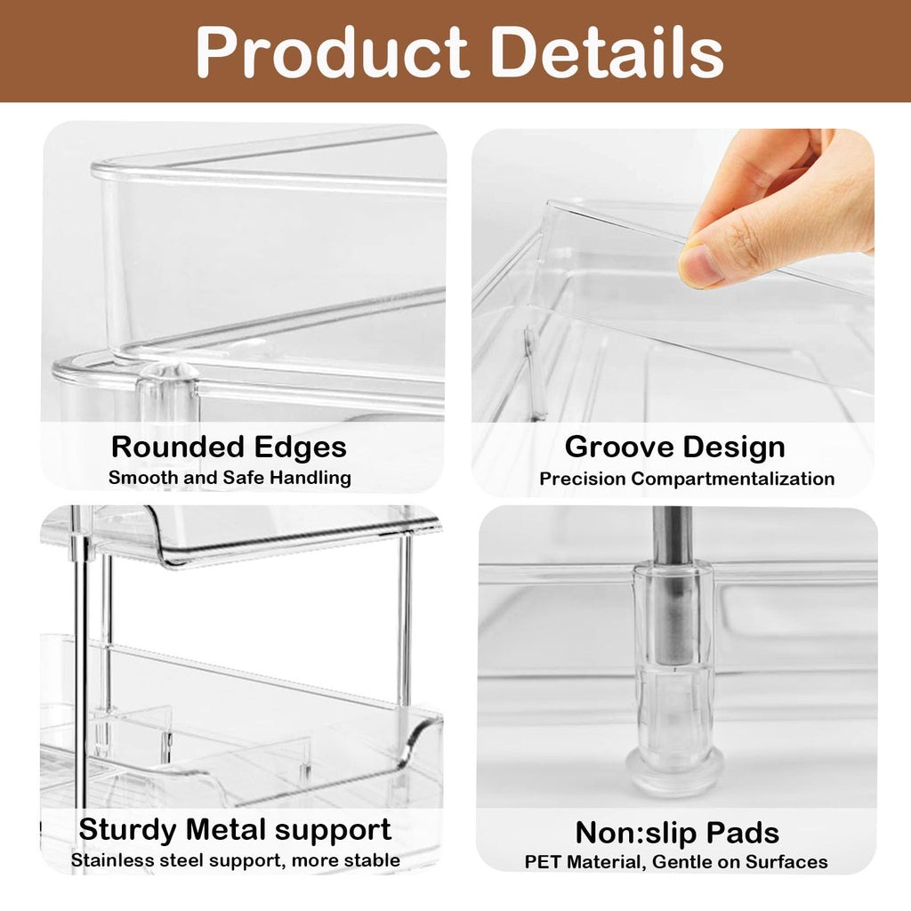 2 Tier Bathroom Storage Organizer, Medicine Cabinet Drawers Bins,Clear Under Sink Organizer Vanity Countertop Storage Pantry Organizers for beverages, medicine,Vanity Makeup, perfume, and more