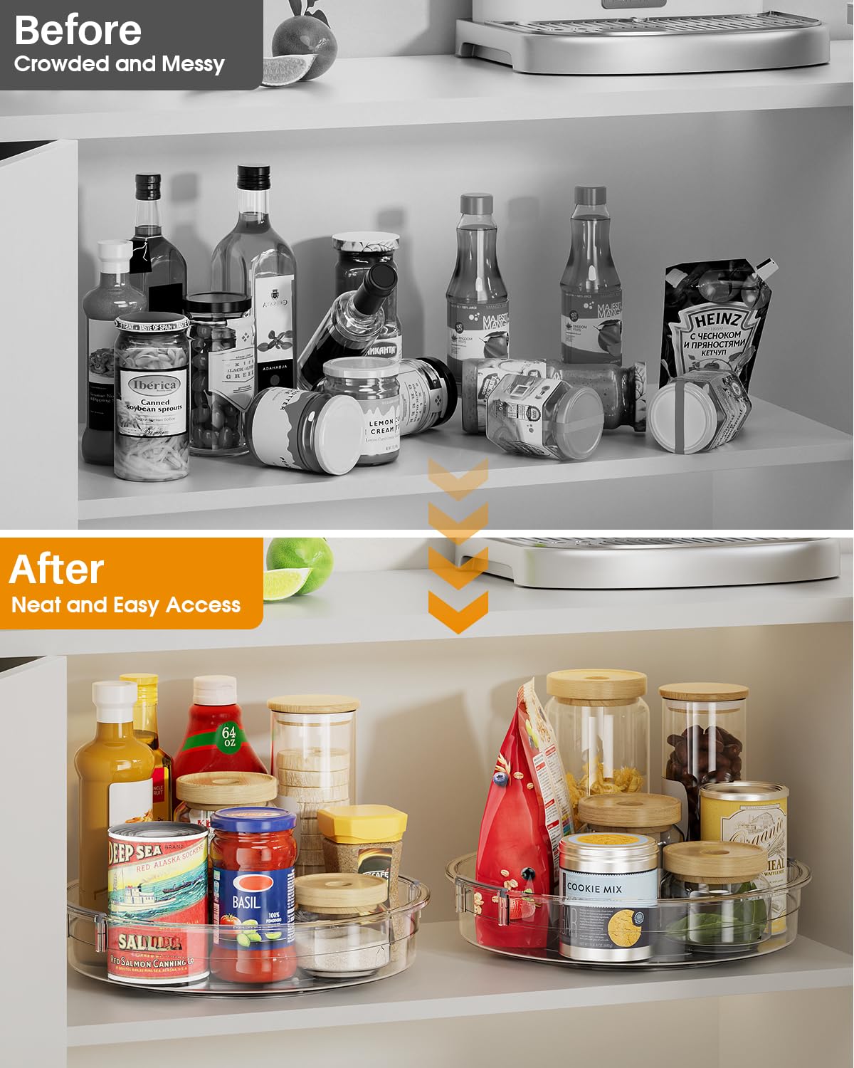LAMU 2 Pack Lazy Susan Cabinet Organizer, 9.25 inch Lazy Susan Turntable for Cabinet, Rotating Spice Organization for Cabinet, Table Top, Countertop, Pantry Fridge Organizers and Storage, Clear