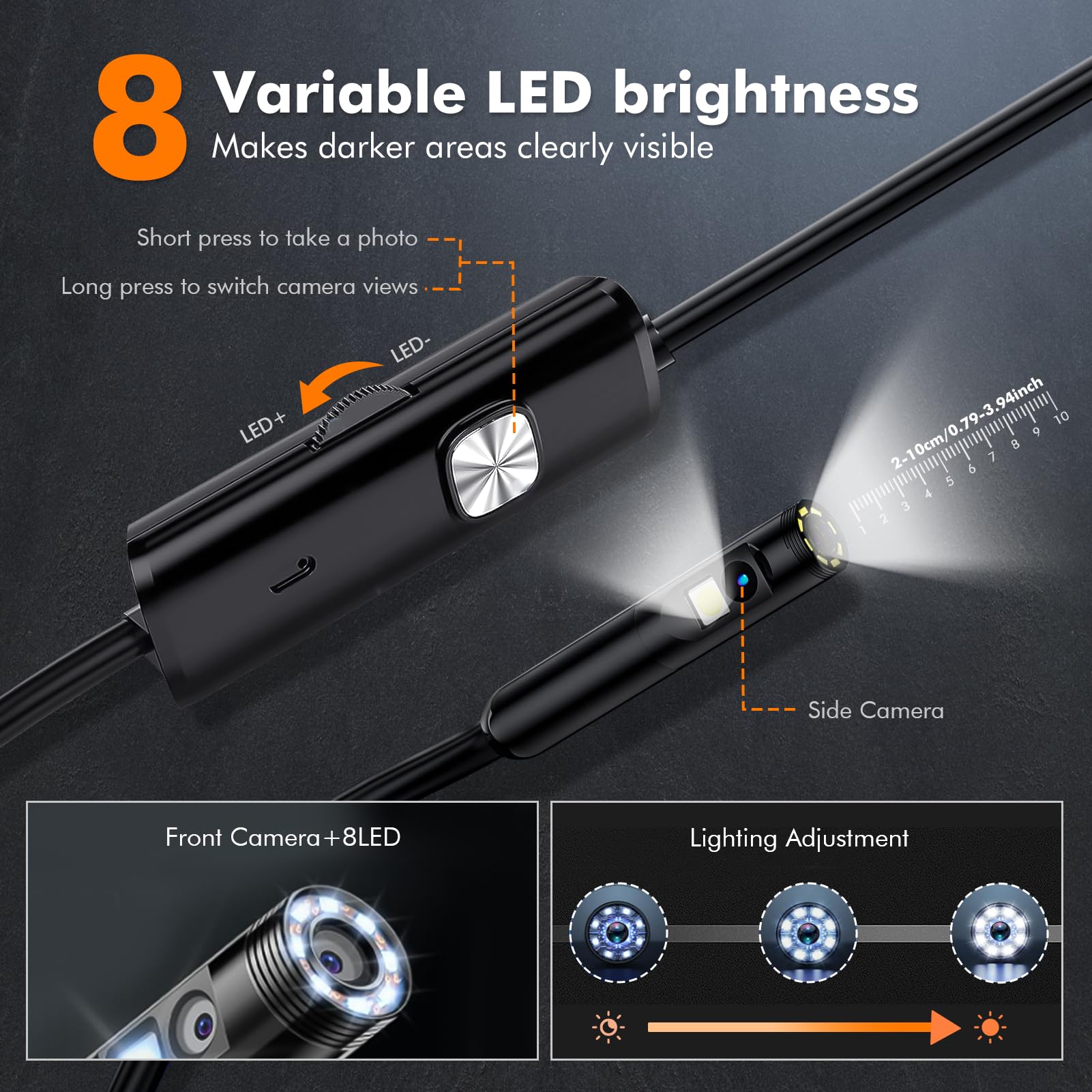 Dual Lens Endoscope Camera with Light, TLMUSE Borescope 1920P HD Inspection Camera, IP67 Waterproof for Android, iPhone, iPad 196.8Inch