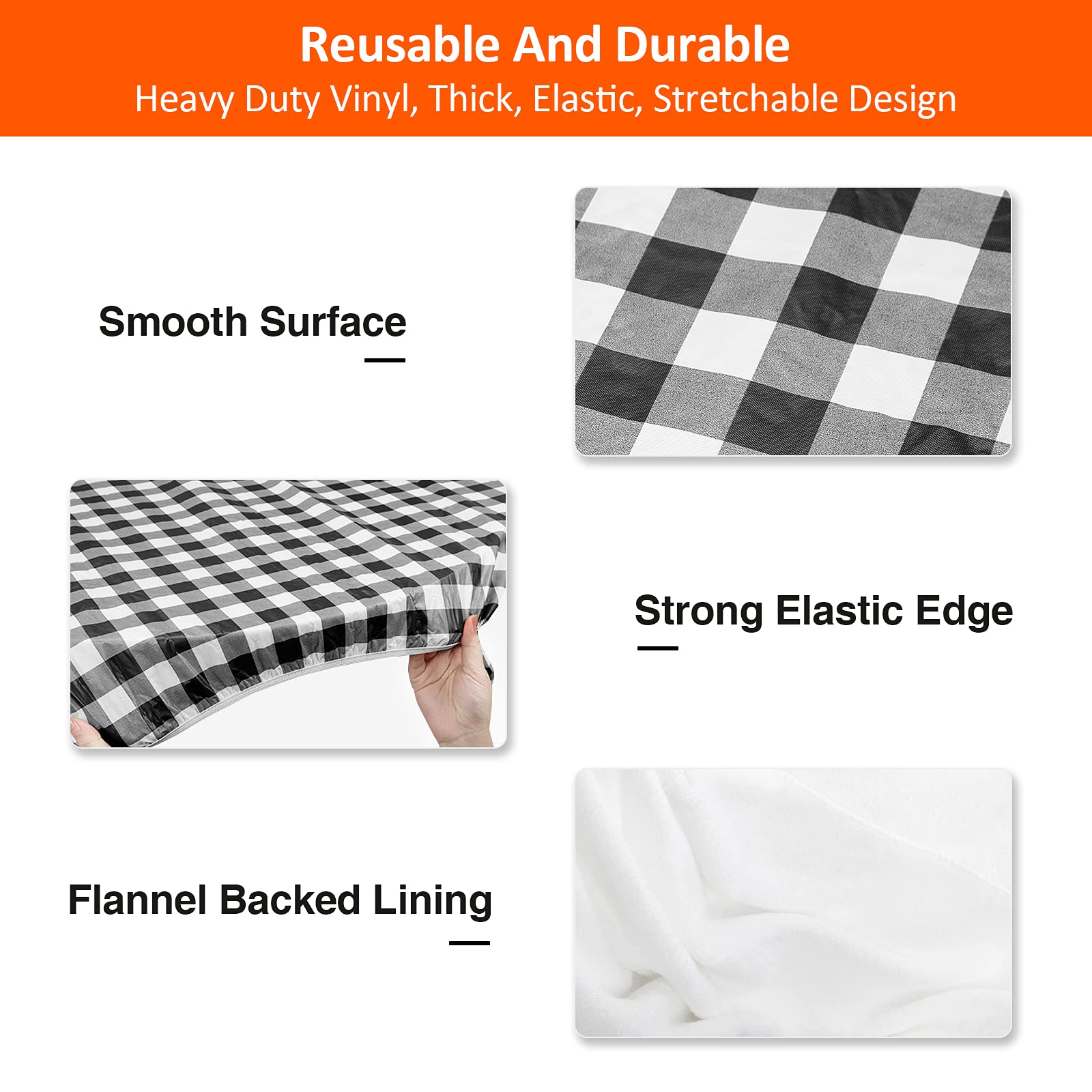 KENOBEE 6ft Picnic Table and Bench Cover, Camping Essentials RV Gear, 72in Waterproof Windproof Outdoor Elastic All Around Tablecloth, Fitted Rectangle Tables and Seats, Black-White Checkered