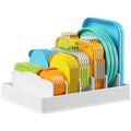 Lifewit Plastic Lid Organizers for Inside Cabinet, Food Storage Container Lids Holder with 5 Inserts & 6 Adjustable Sections, Plates, Bowls Storage for Deep Drawer in Kitchen, 13" x 10"