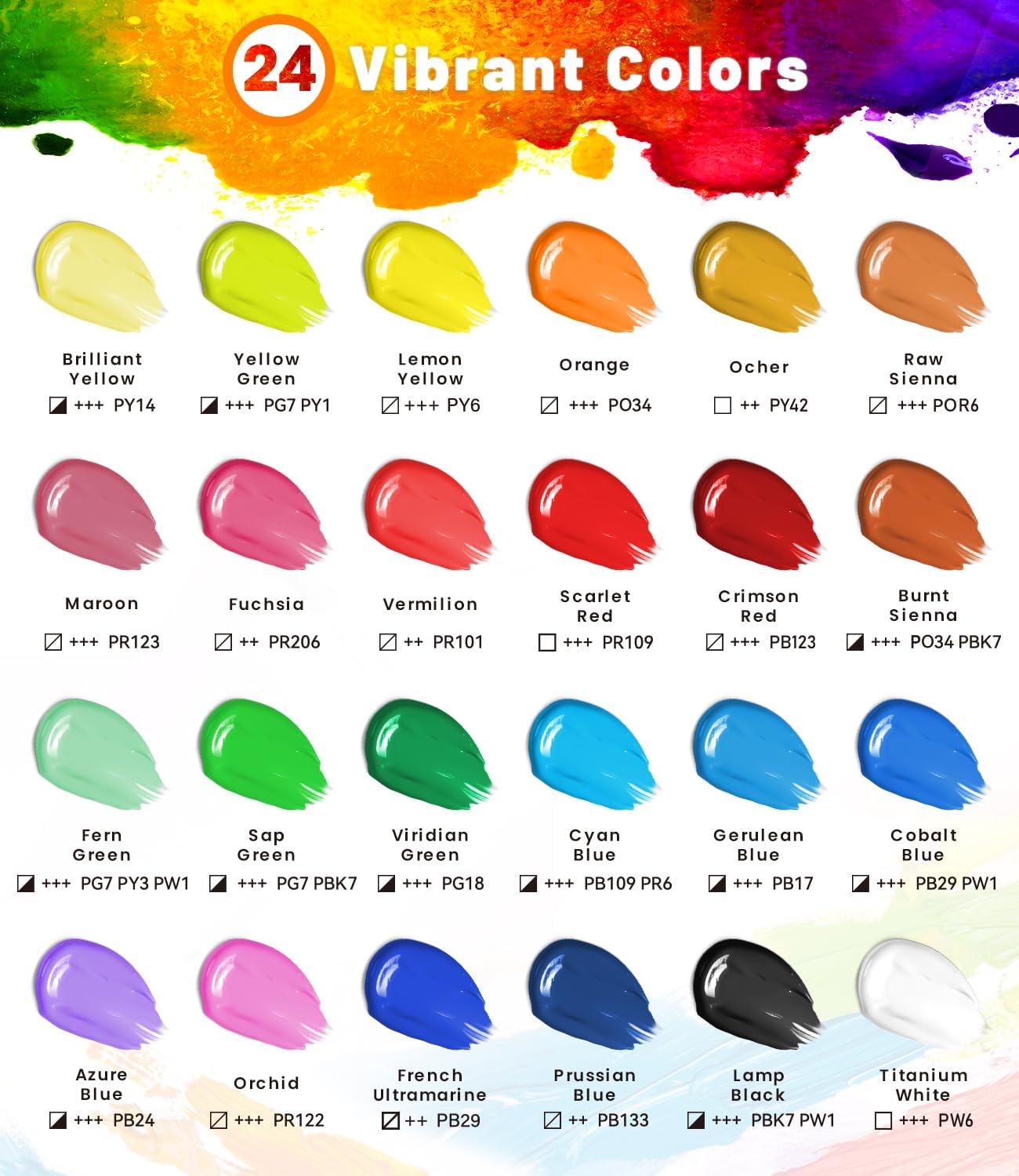 40 PCS Acrylic Paint Set with 12 Brushes, 2 Knives, Palette & Sponge, 24 Colors (2oz/60ml) Art Craft Paint for Beginners Professionals Hobbyists on Halloween Pumpkin Canvas Ceramic Rock